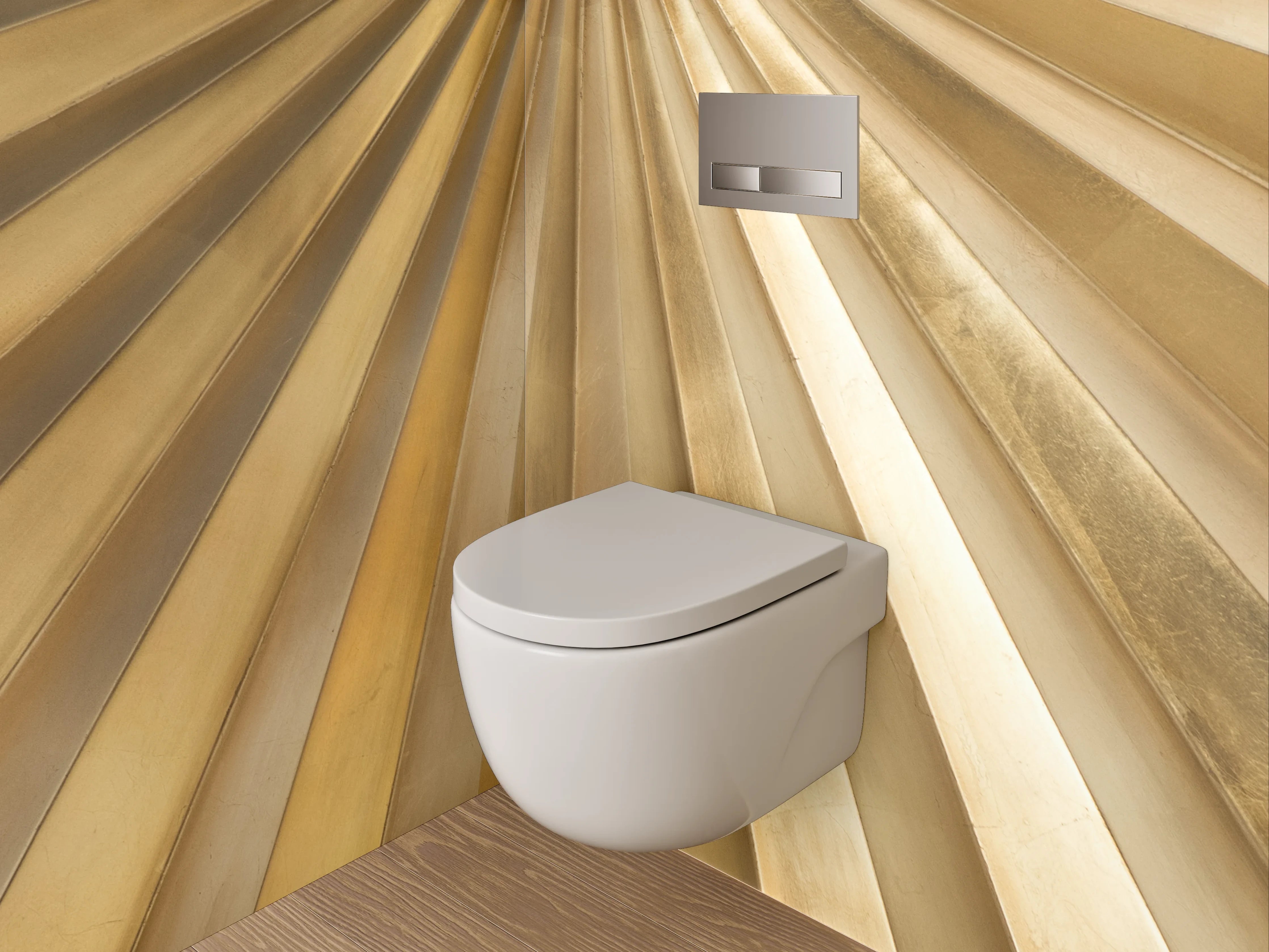 WC-Rückwand - Goldene Fächerstruktur Metallic
