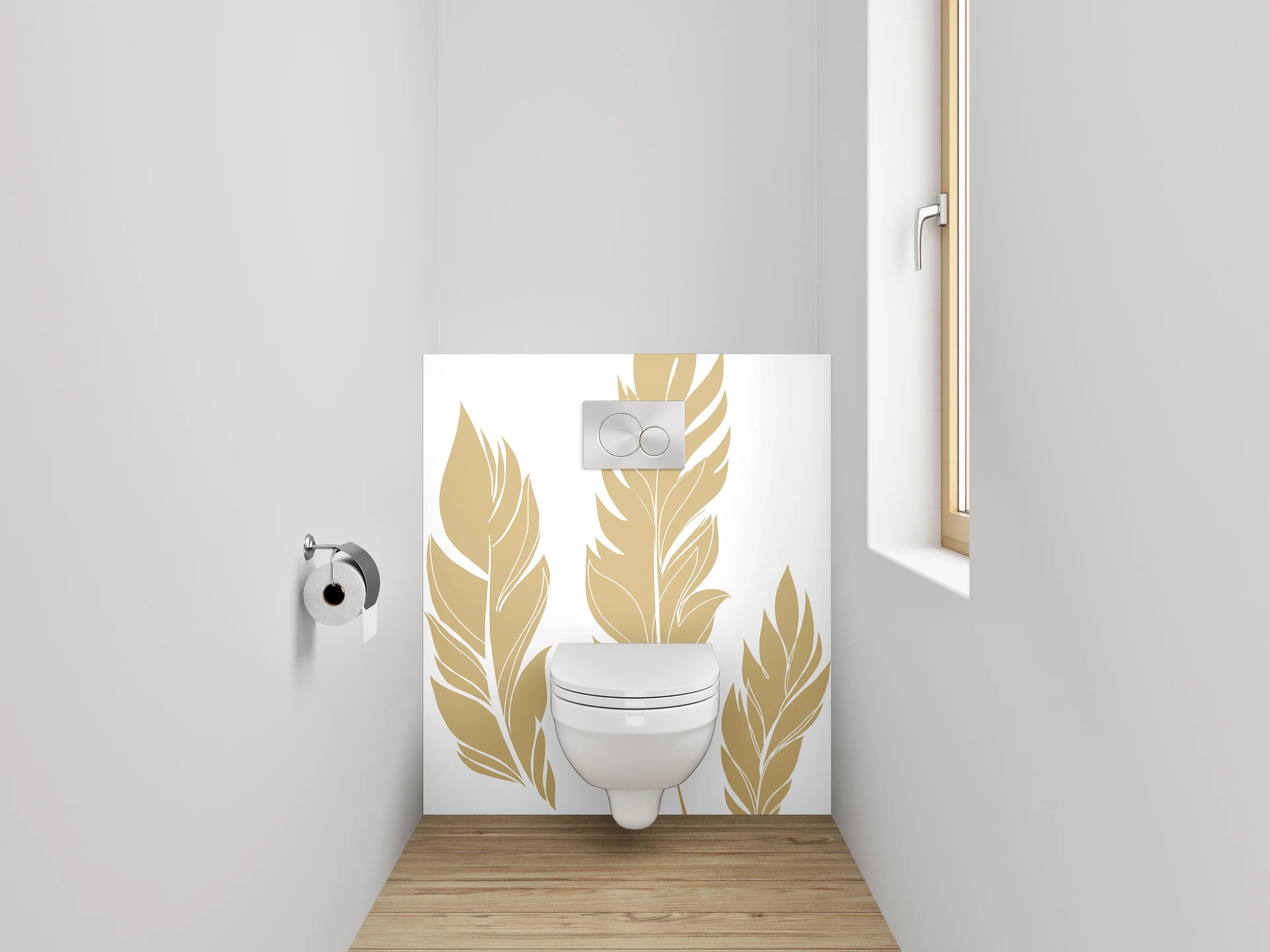 WC-Rückwand - Goldene Federn Illustration – Elegant
