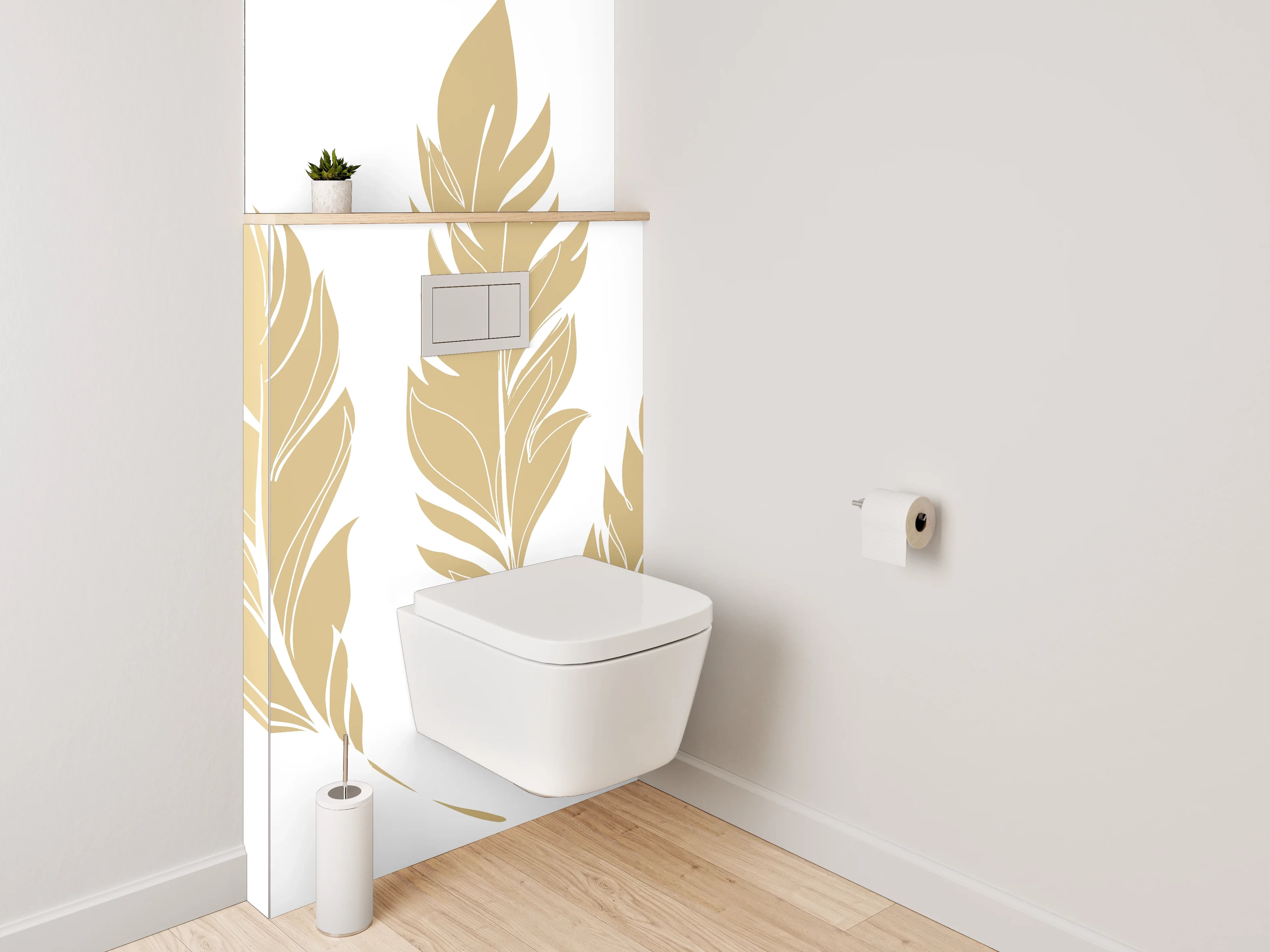 WC-Rückwand - Goldene Federn Illustration – Elegant