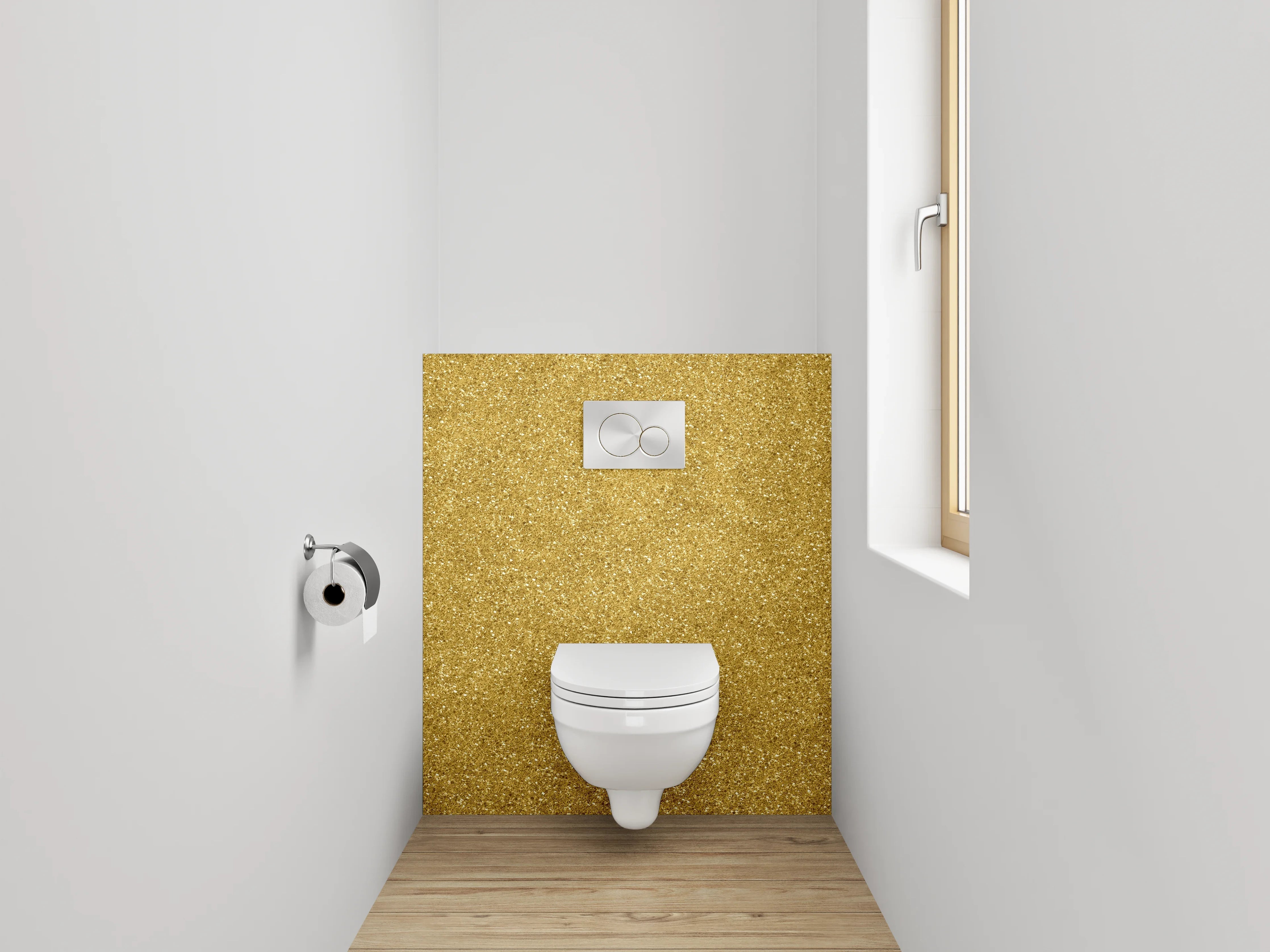 WC-Rückwand - Goldene Glitzerstruktur Glam Effekt