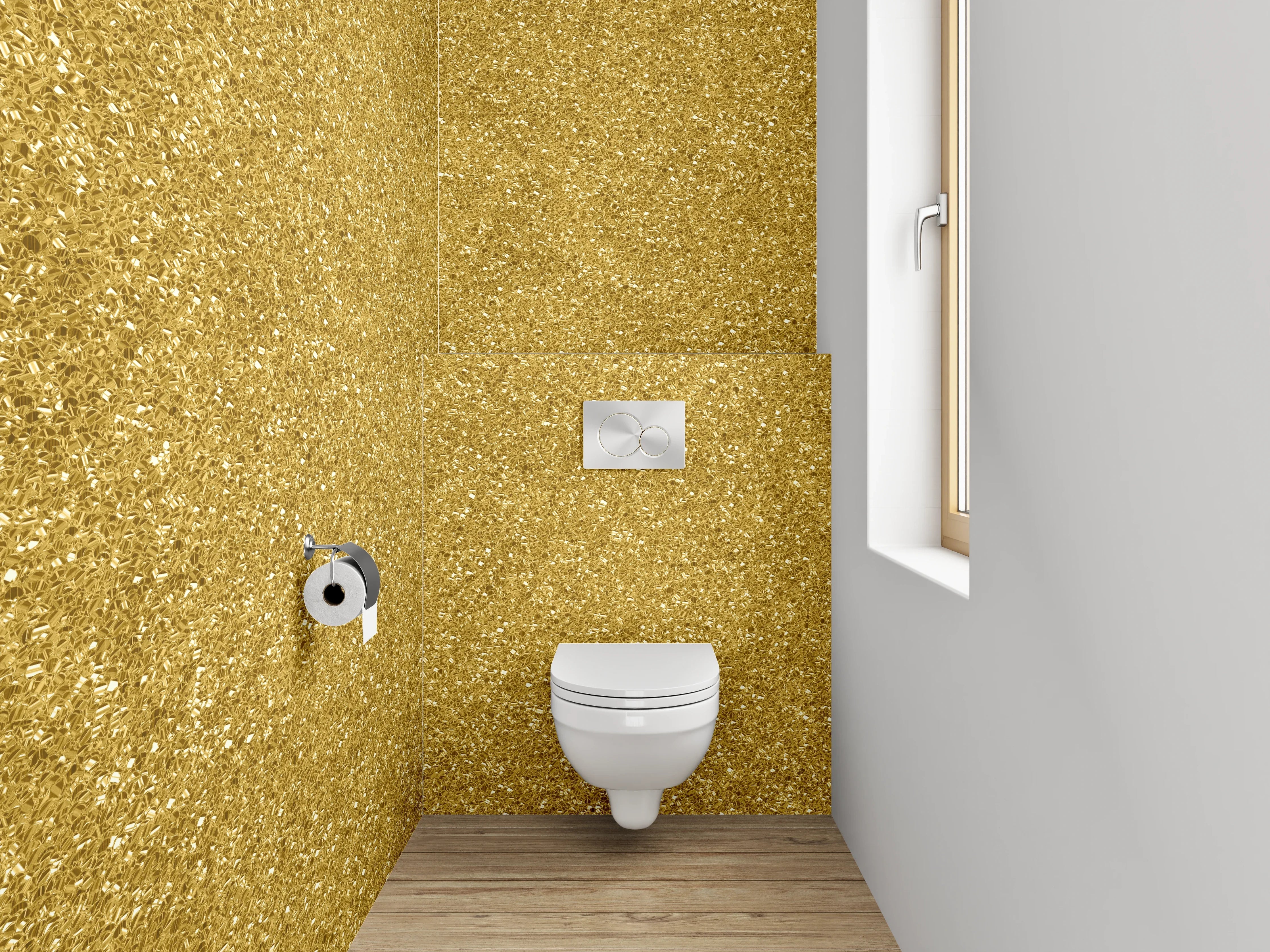 WC-Rückwand - Goldene Glitzerstruktur Glam Effekt