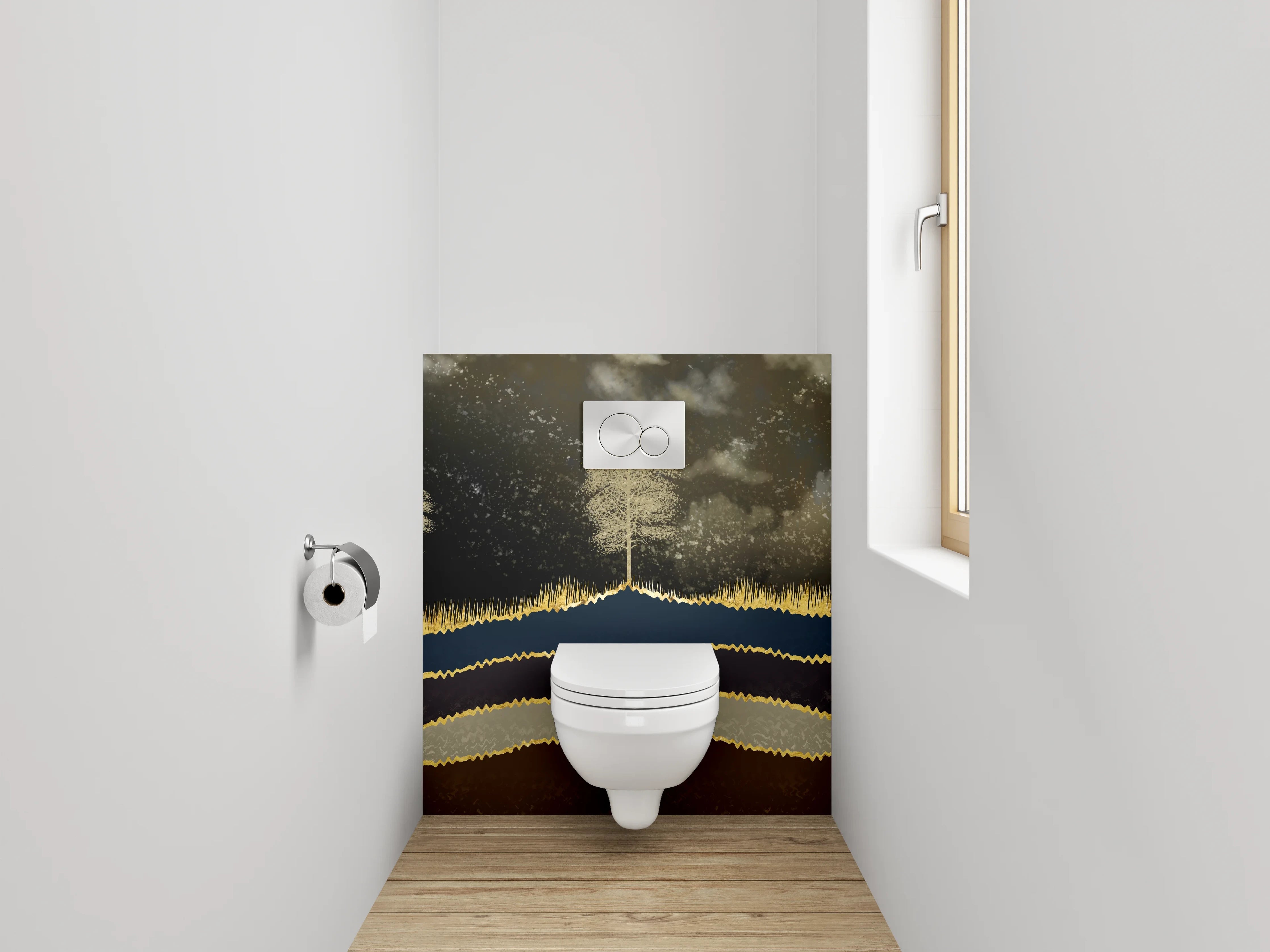 WC-Rückwand - Goldene Hirsch-Landschaft im Mondlicht
