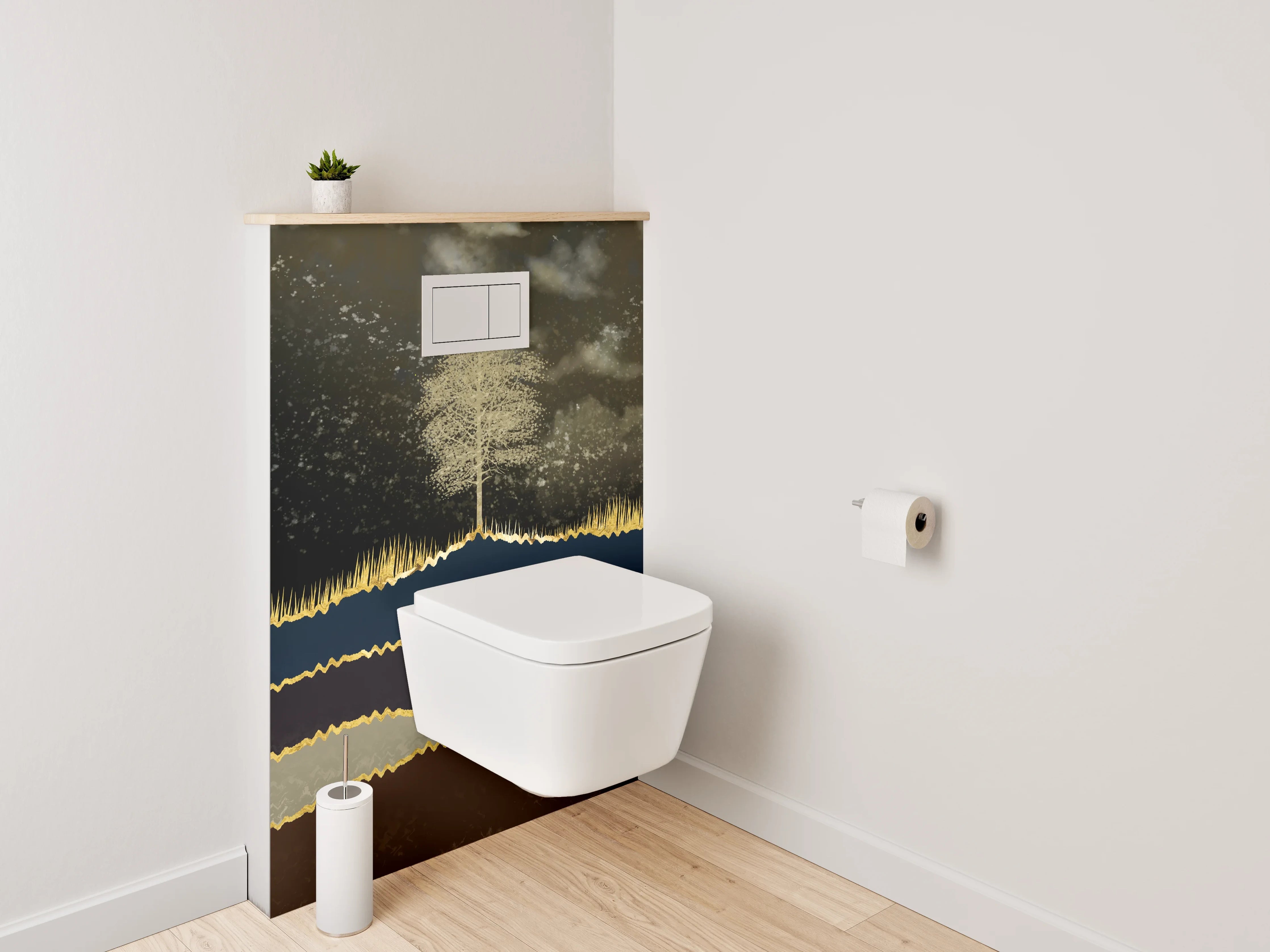 WC-Rückwand - Goldene Hirsch-Landschaft im Mondlicht