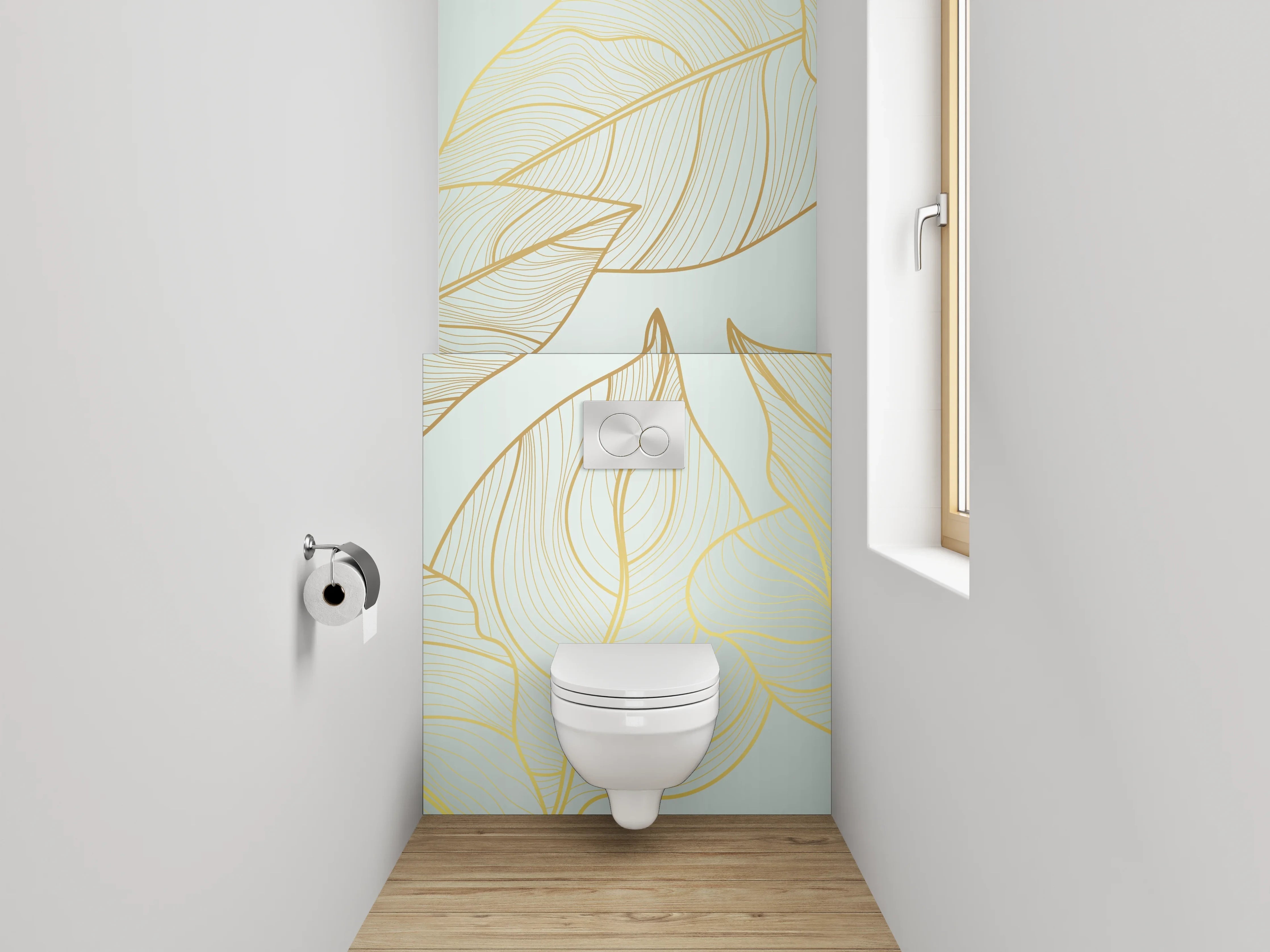 WC-Rückwand - Goldene Lineart Blätter Minimal