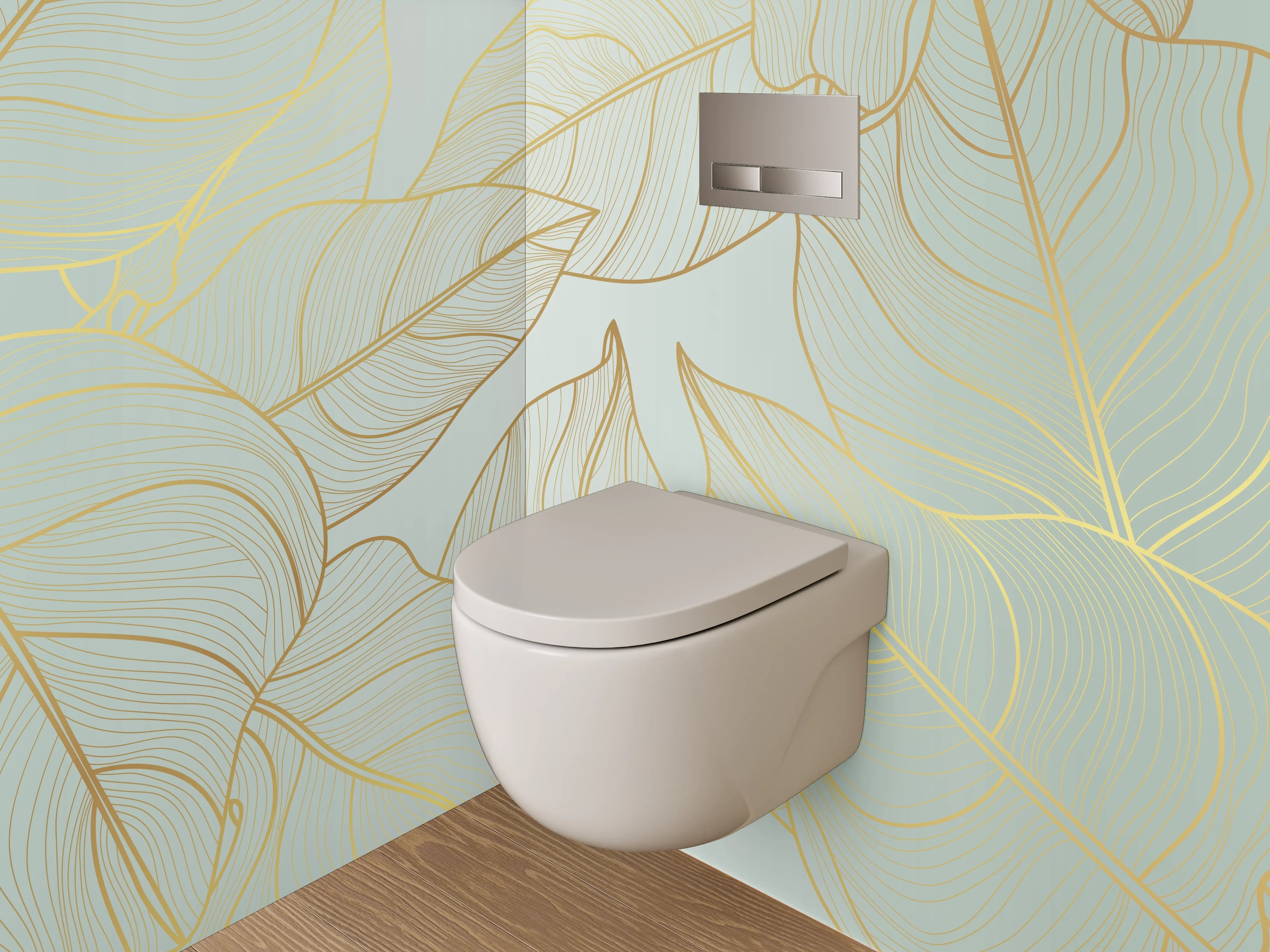 WC-Rückwand - Goldene Lineart Blätter Minimal