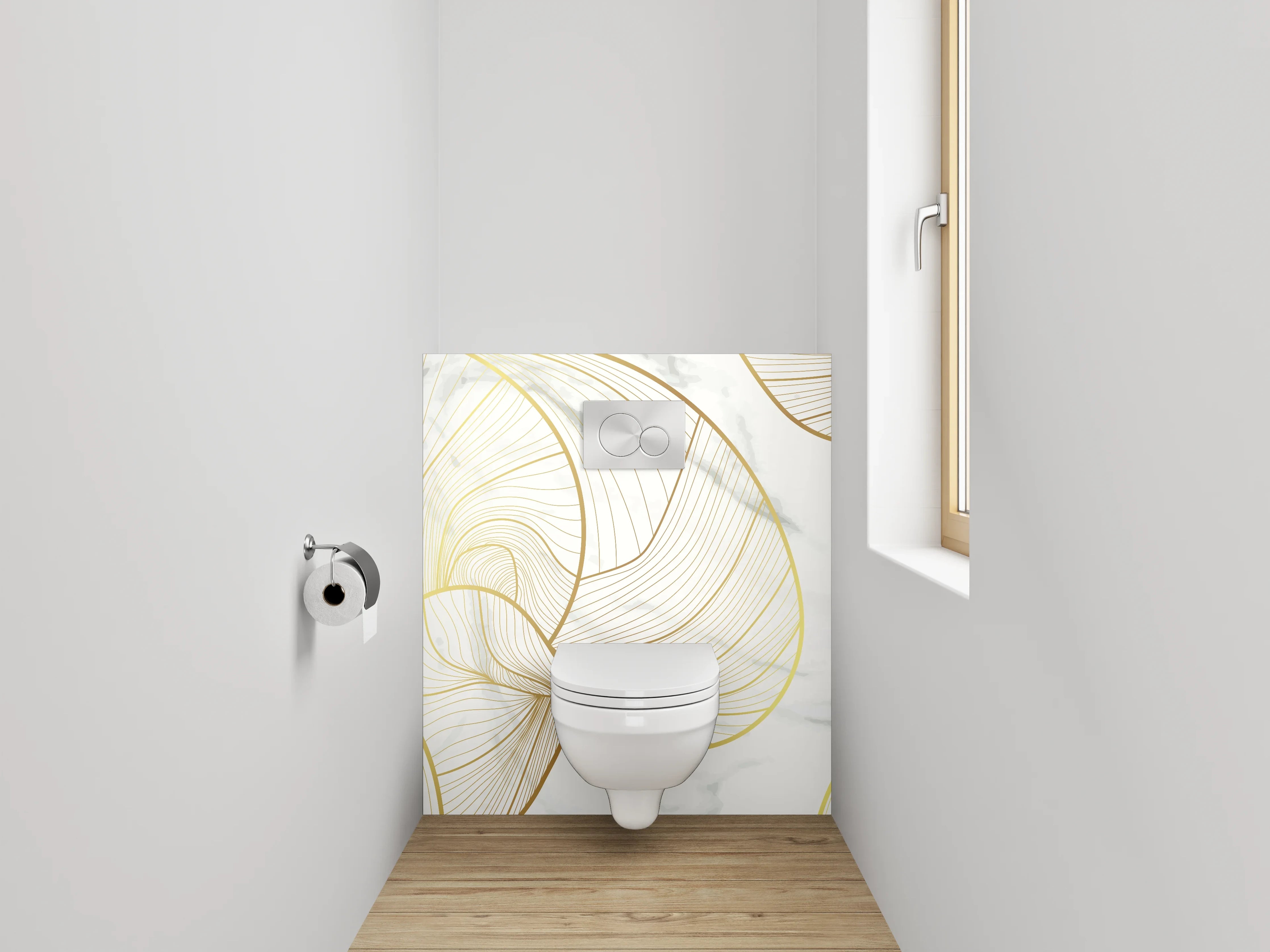 WC-Rückwand - Goldene Lineart auf Marmor Weiß