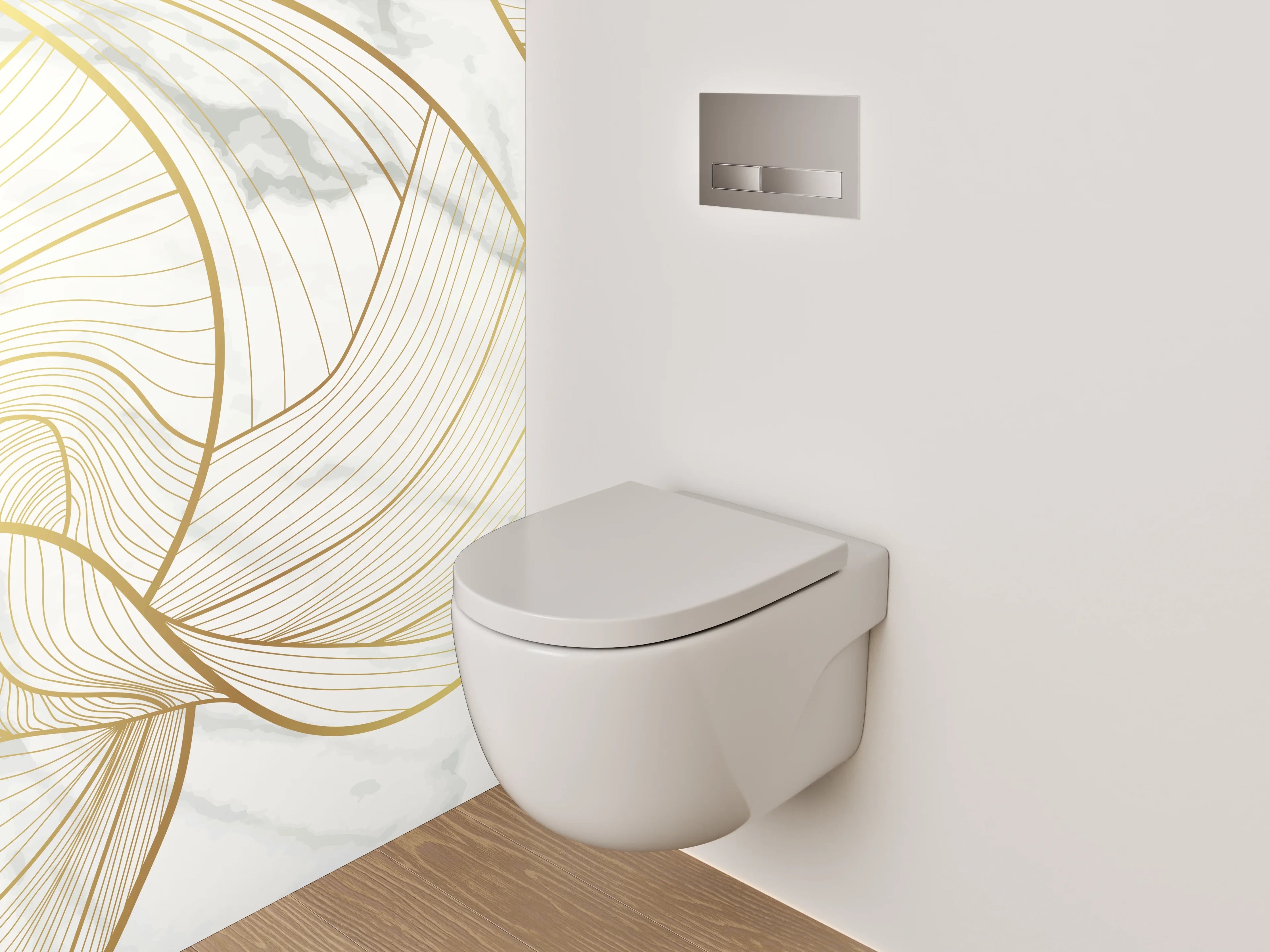 WC-Rückwand - Goldene Lineart auf Marmor Weiß