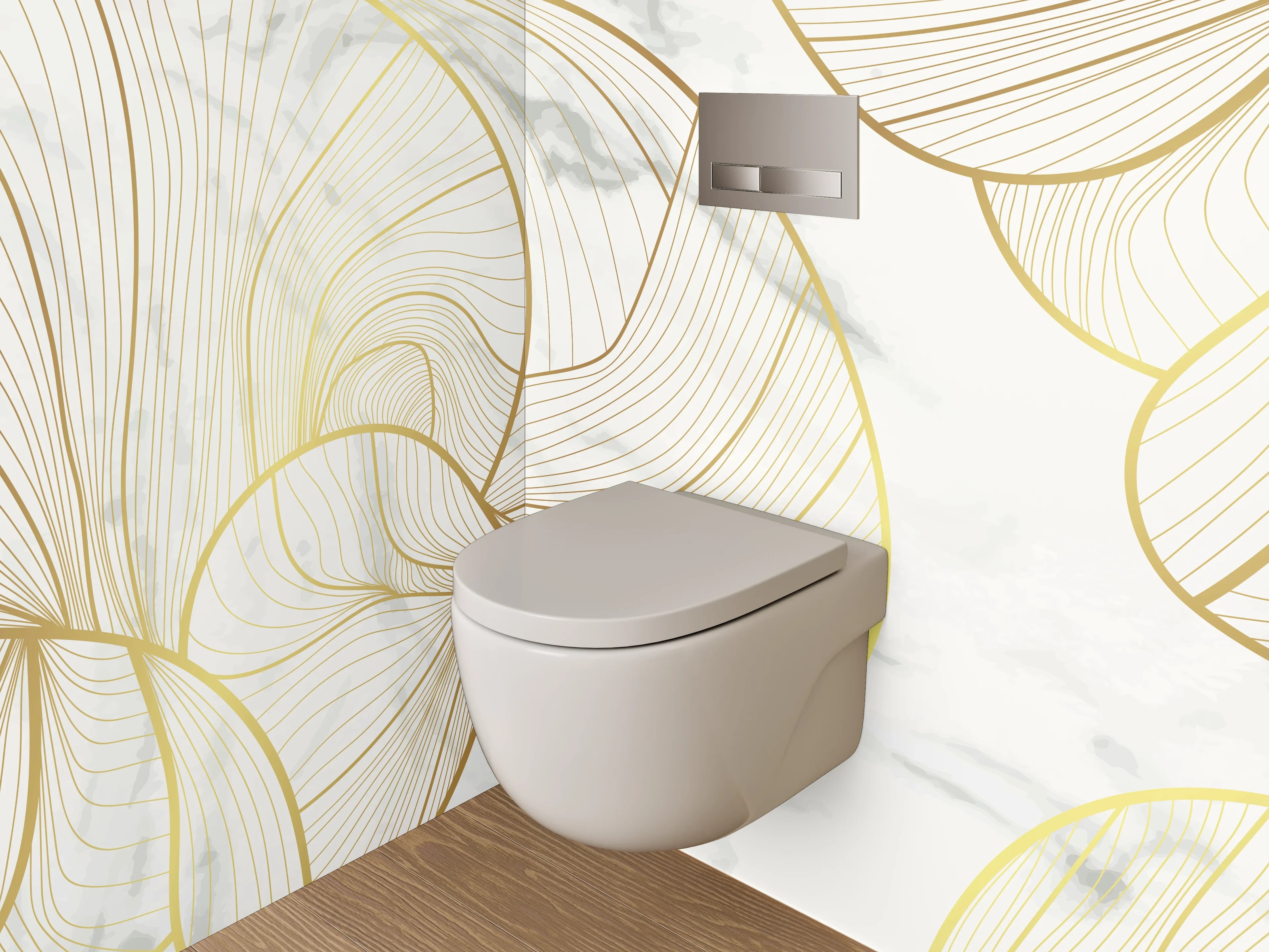 WC-Rückwand - Goldene Lineart auf Marmor Weiß