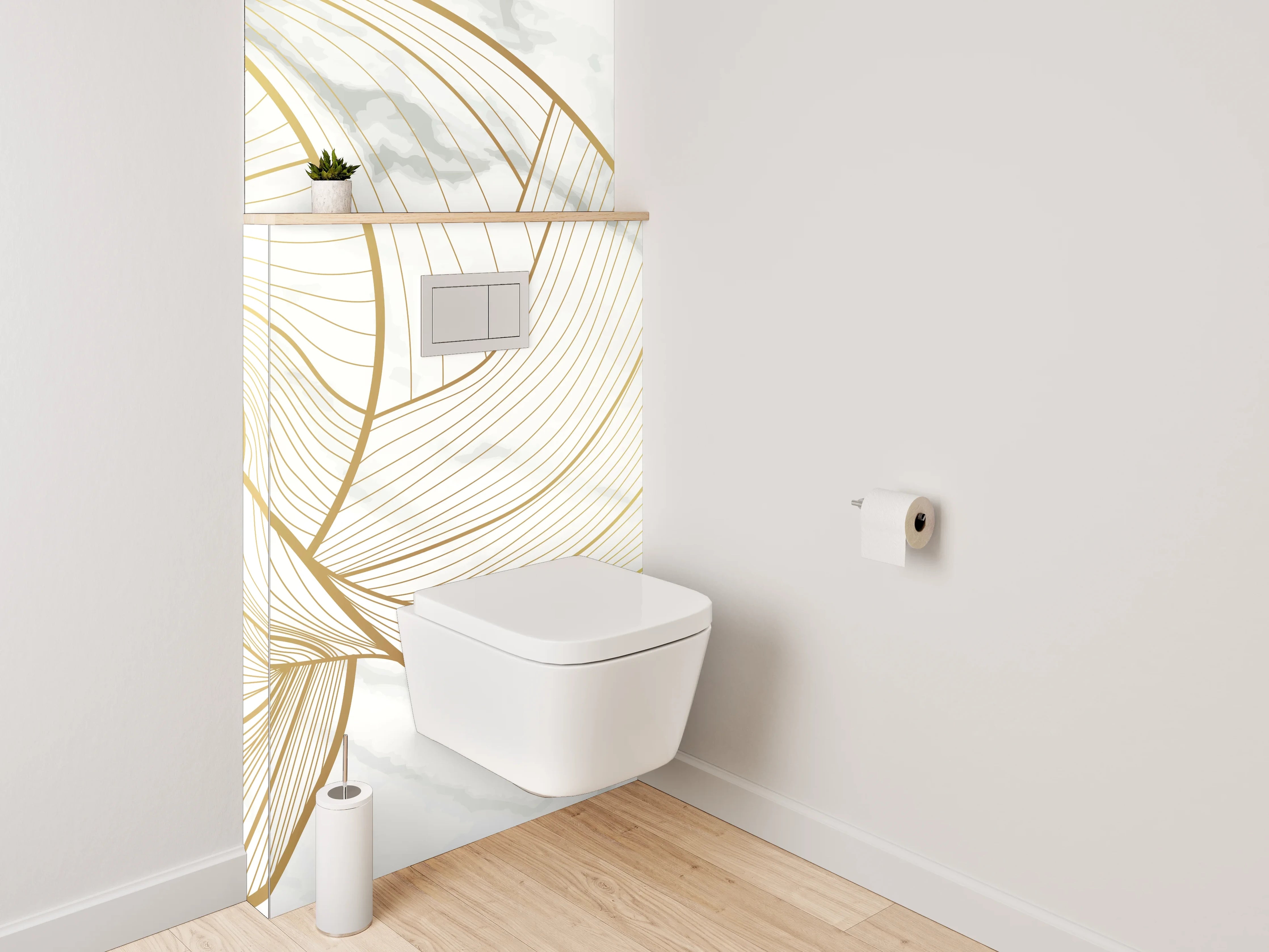 WC-Rückwand - Goldene Lineart auf Marmor Weiß