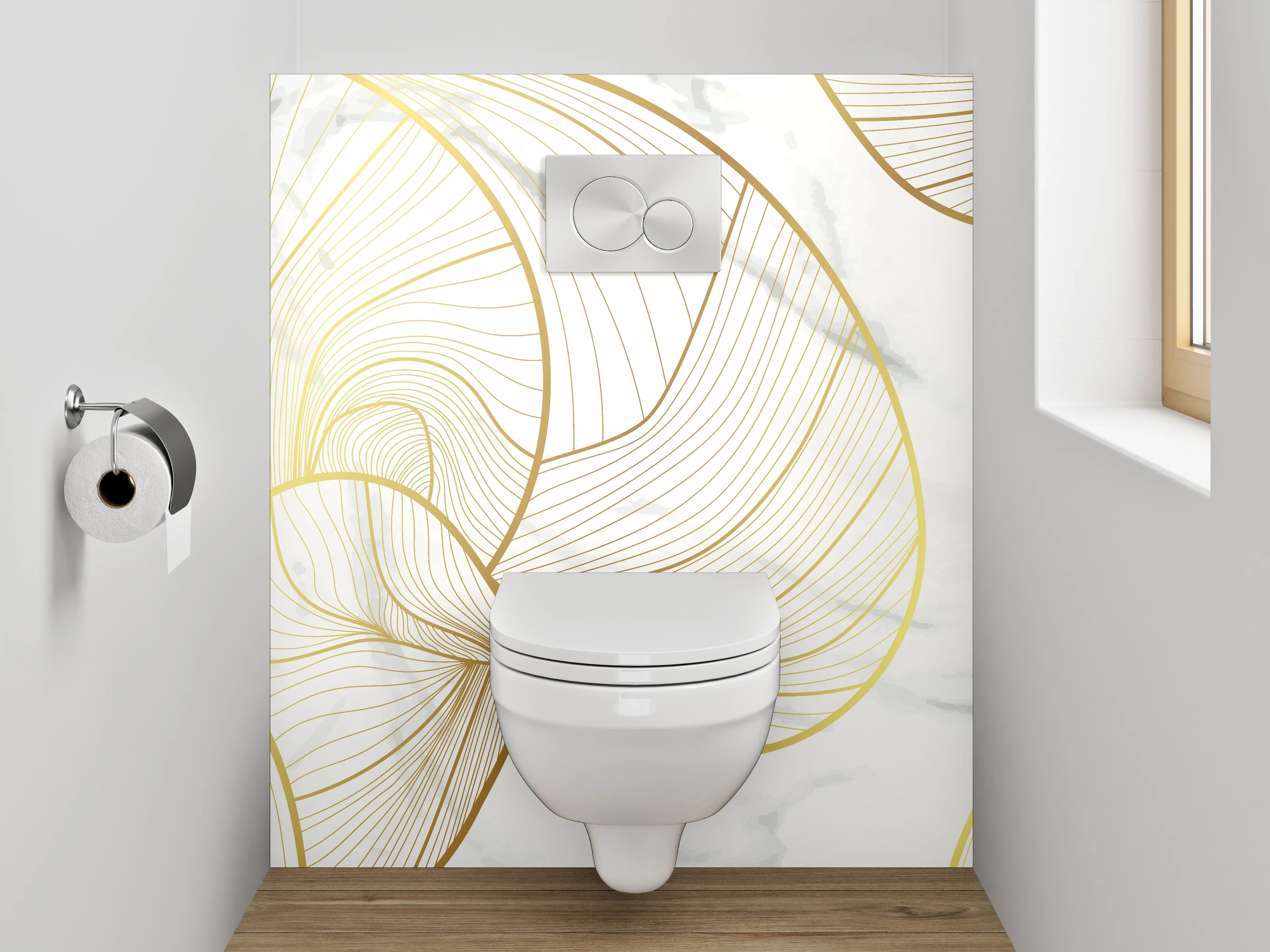 WC-Rückwand - Goldene Lineart auf Marmoroptik