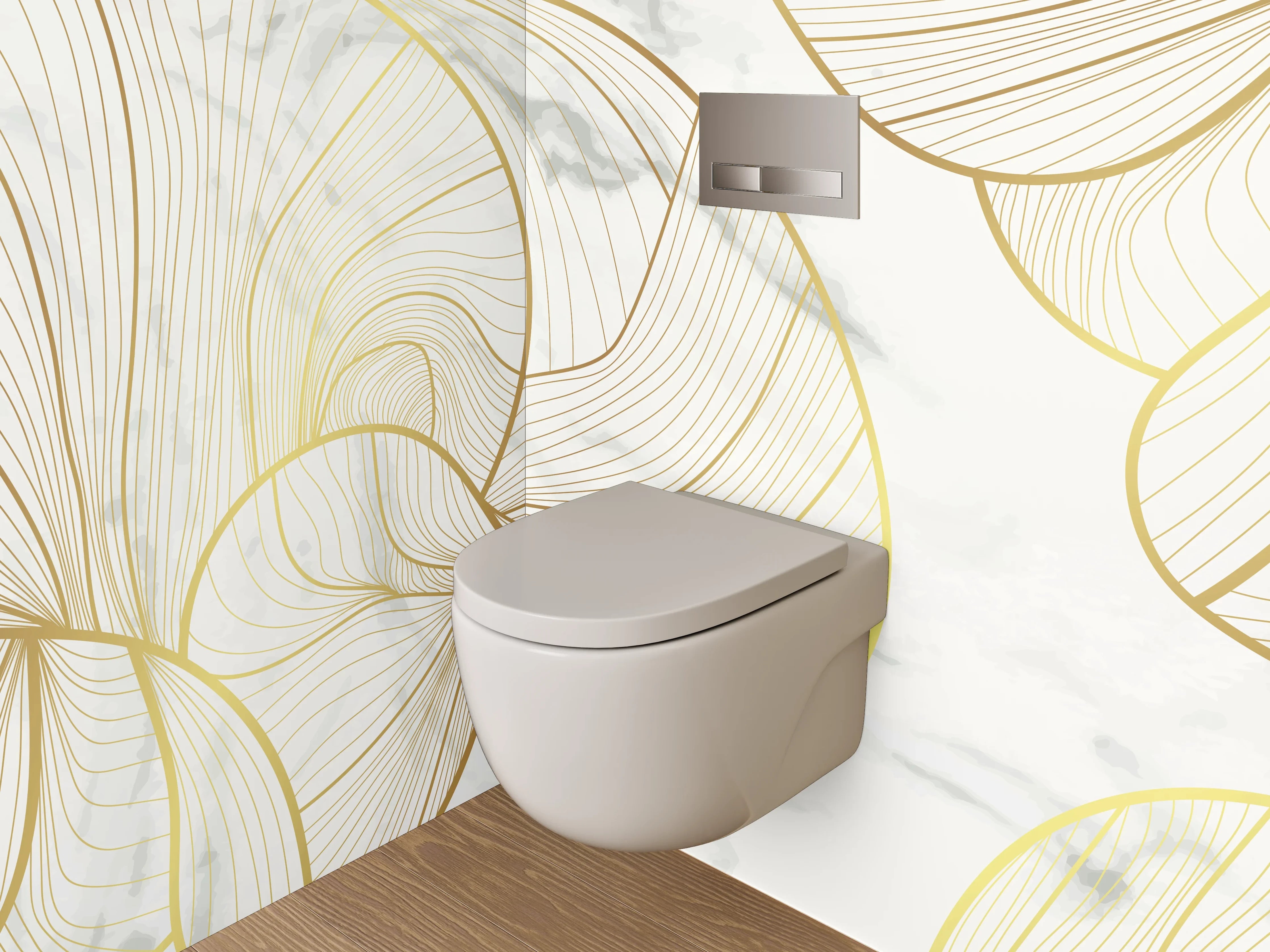 WC-Rückwand - Goldene Lineart auf Marmoroptik