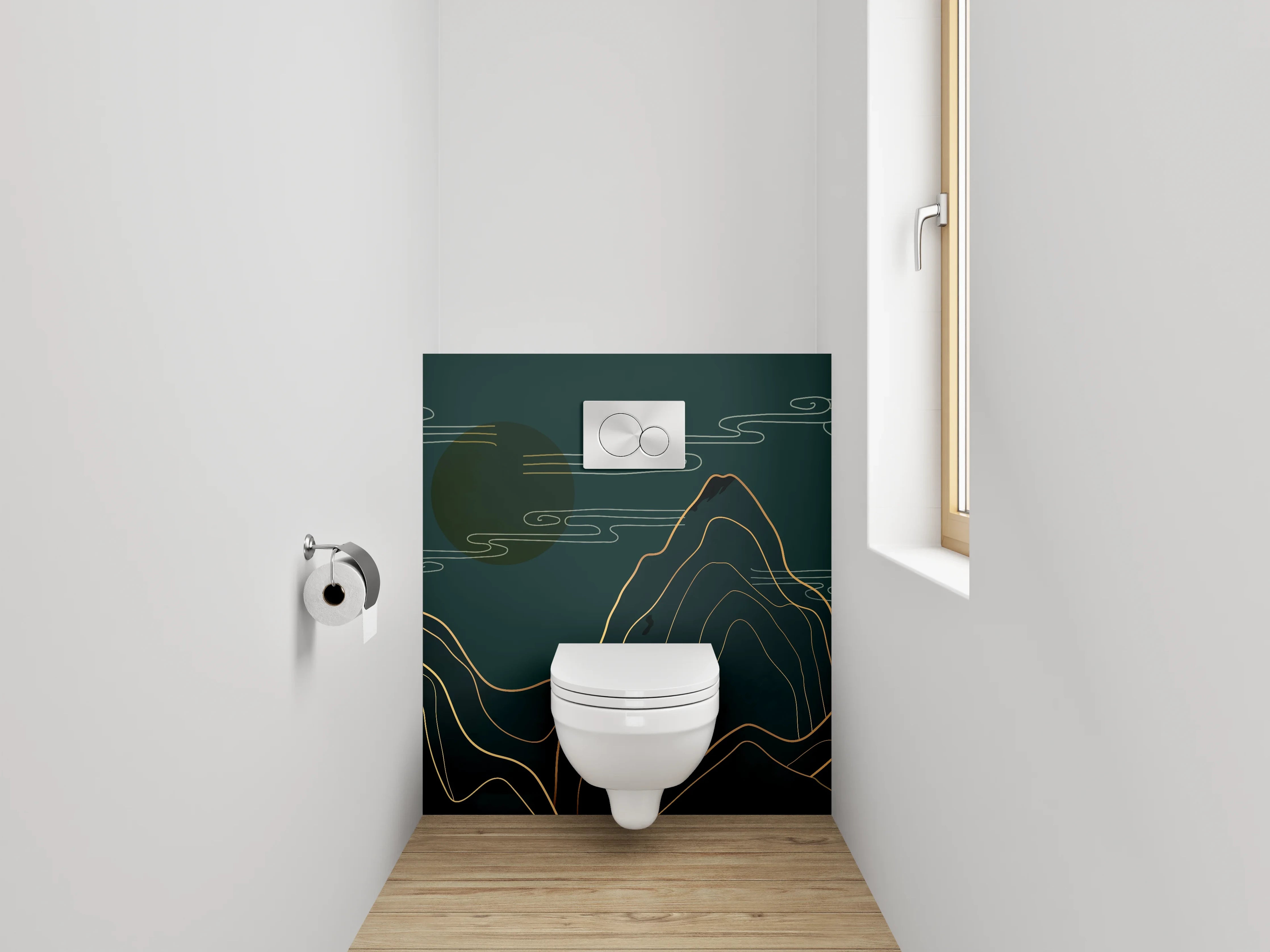 WC-Rückwand - Goldene Linienkunst Berge Nacht