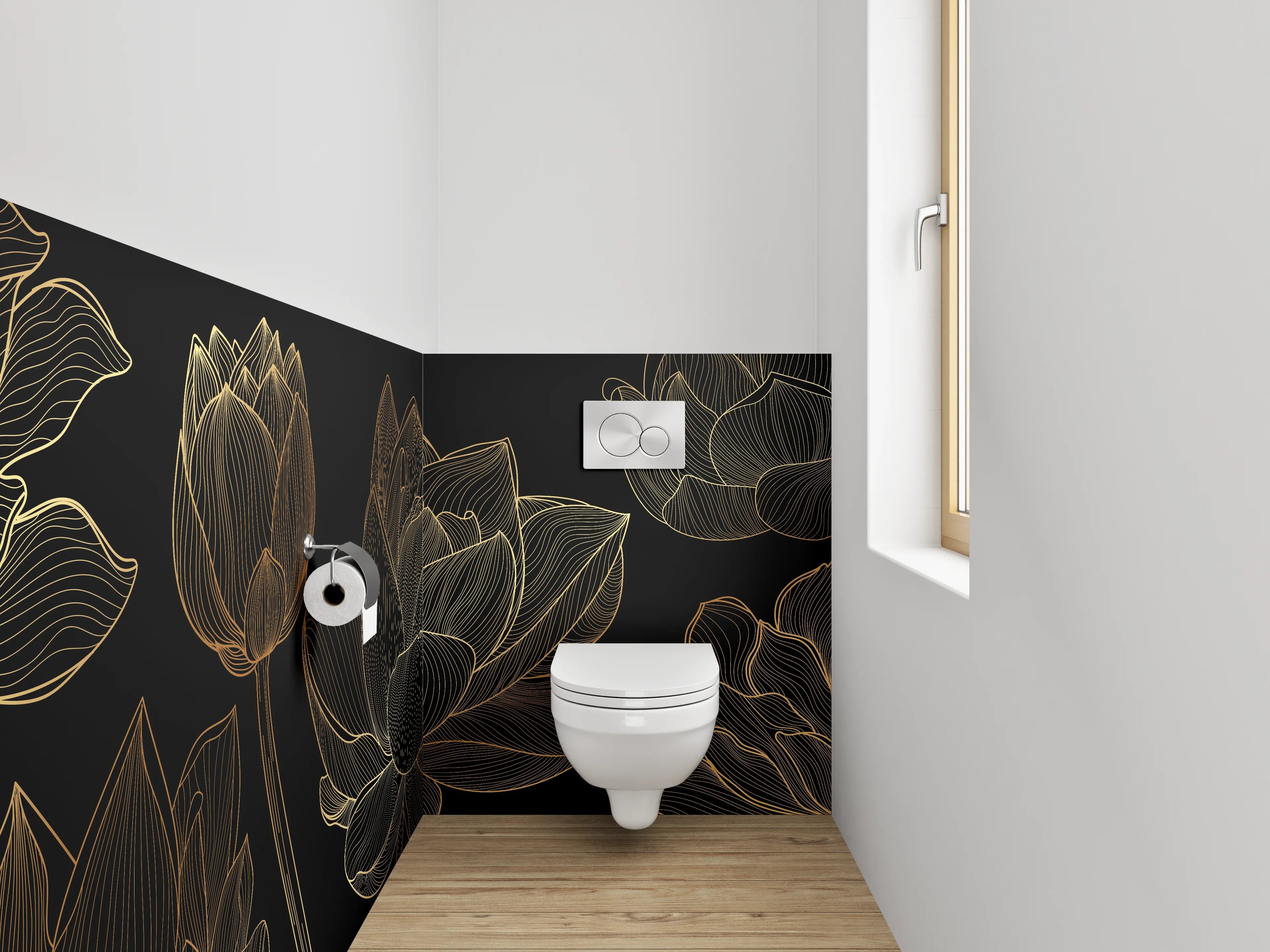 WC-Rückwand - Goldene Lotus Lineart Blütenmuster