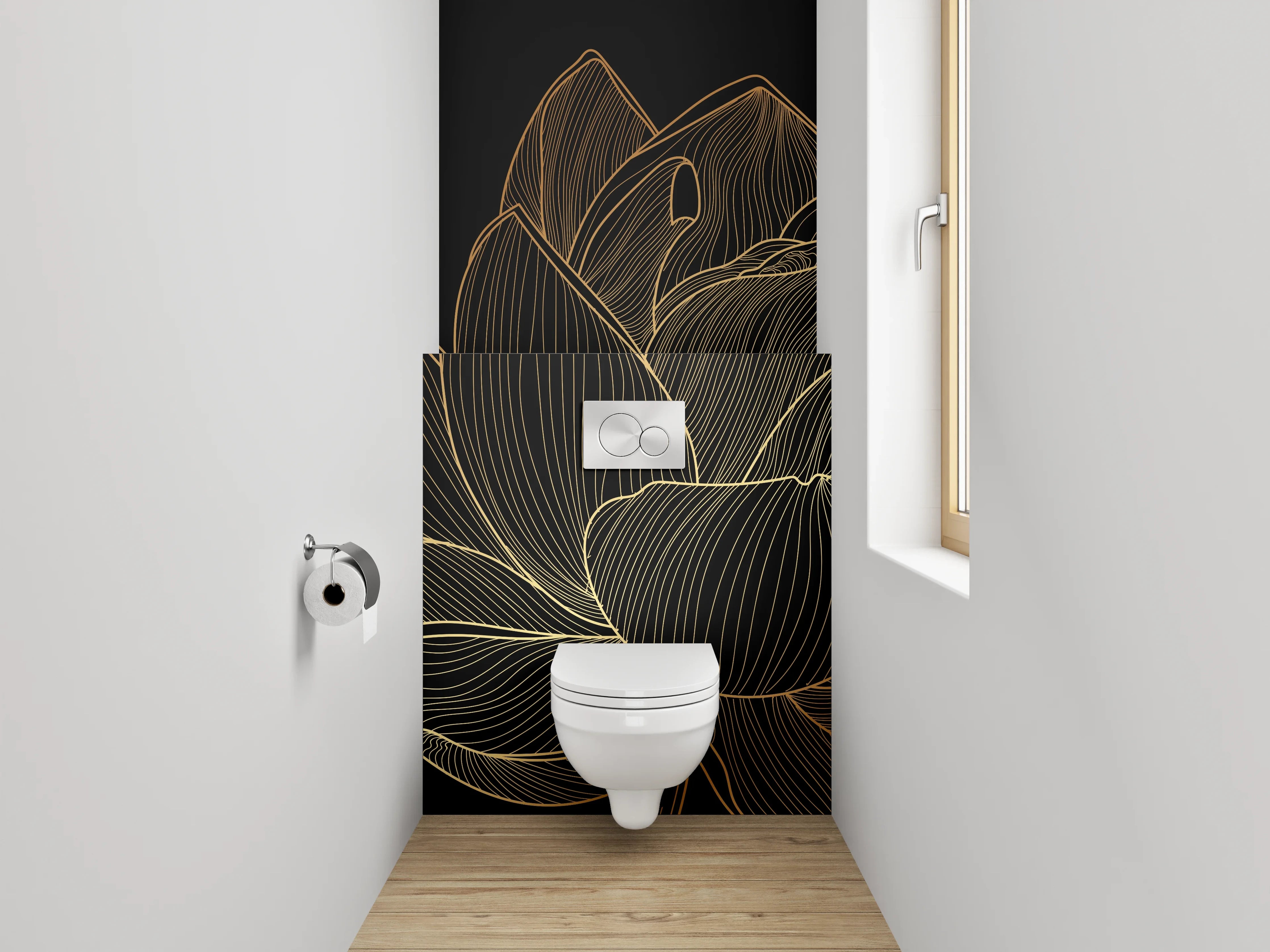 WC-Rückwand - Goldene Lotus Lineart Blütenmuster