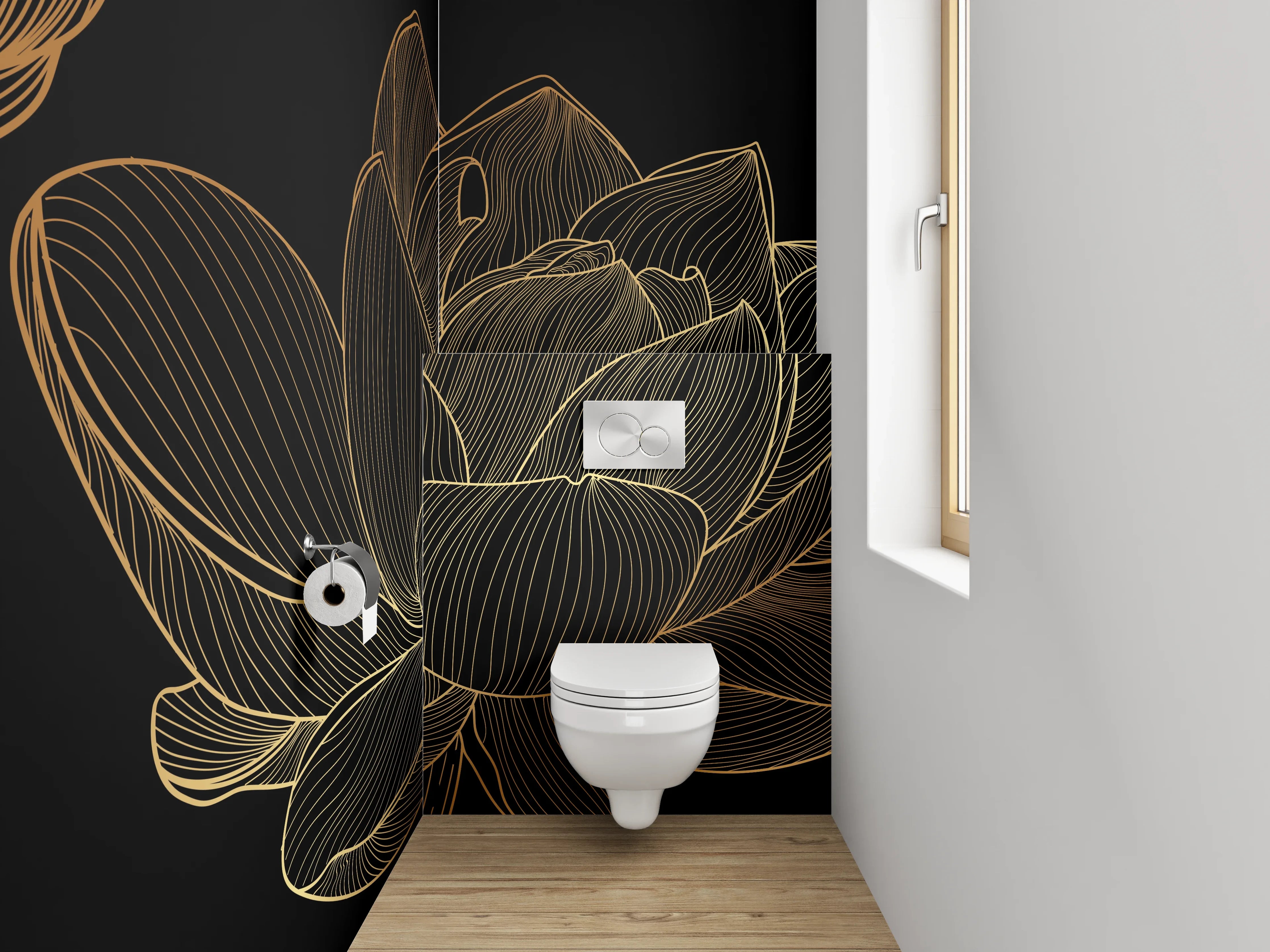 WC-Rückwand - Goldene Lotus Lineart Blütenmuster