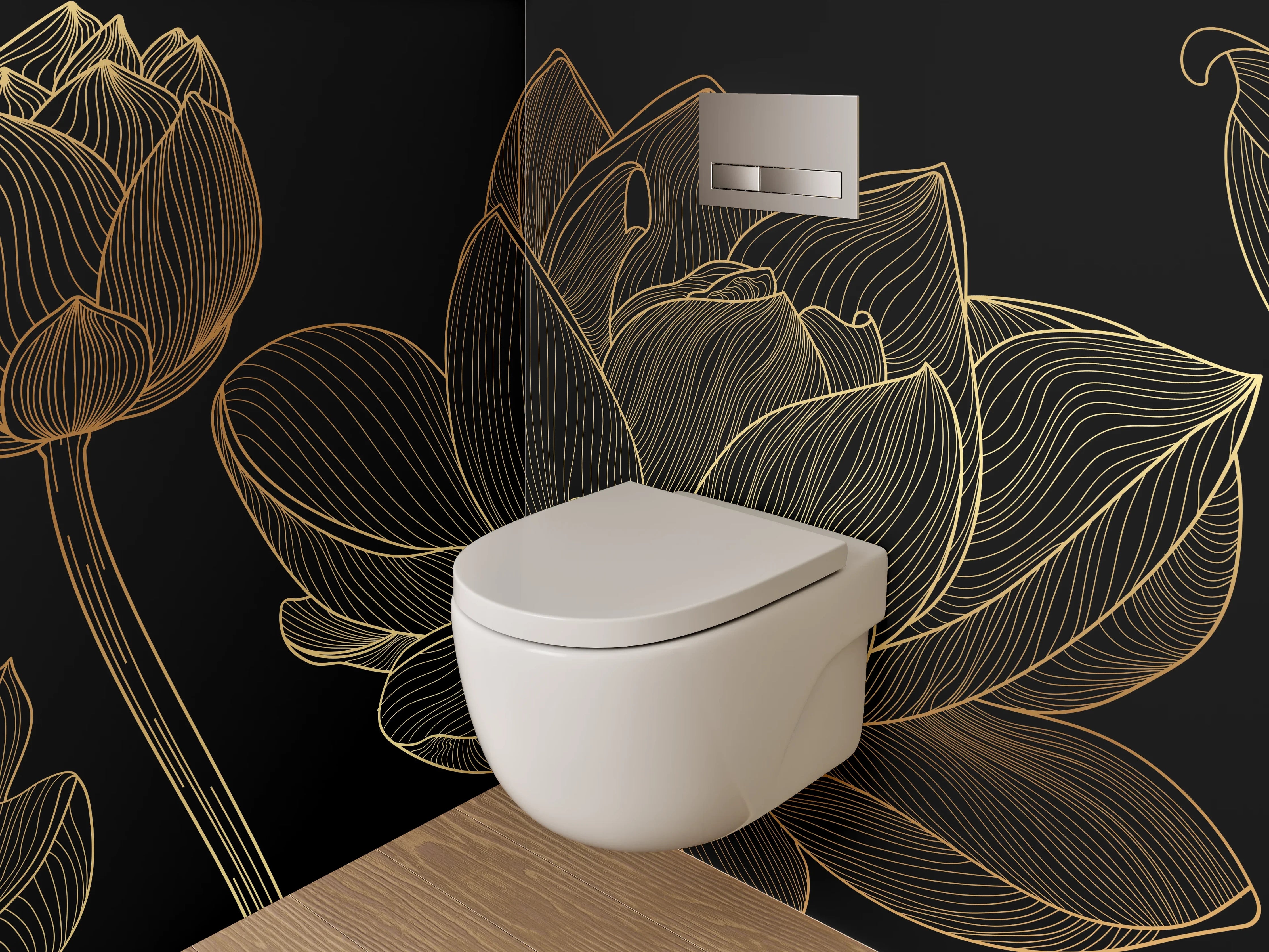 WC-Rückwand - Goldene Lotus Lineart Blütenmuster