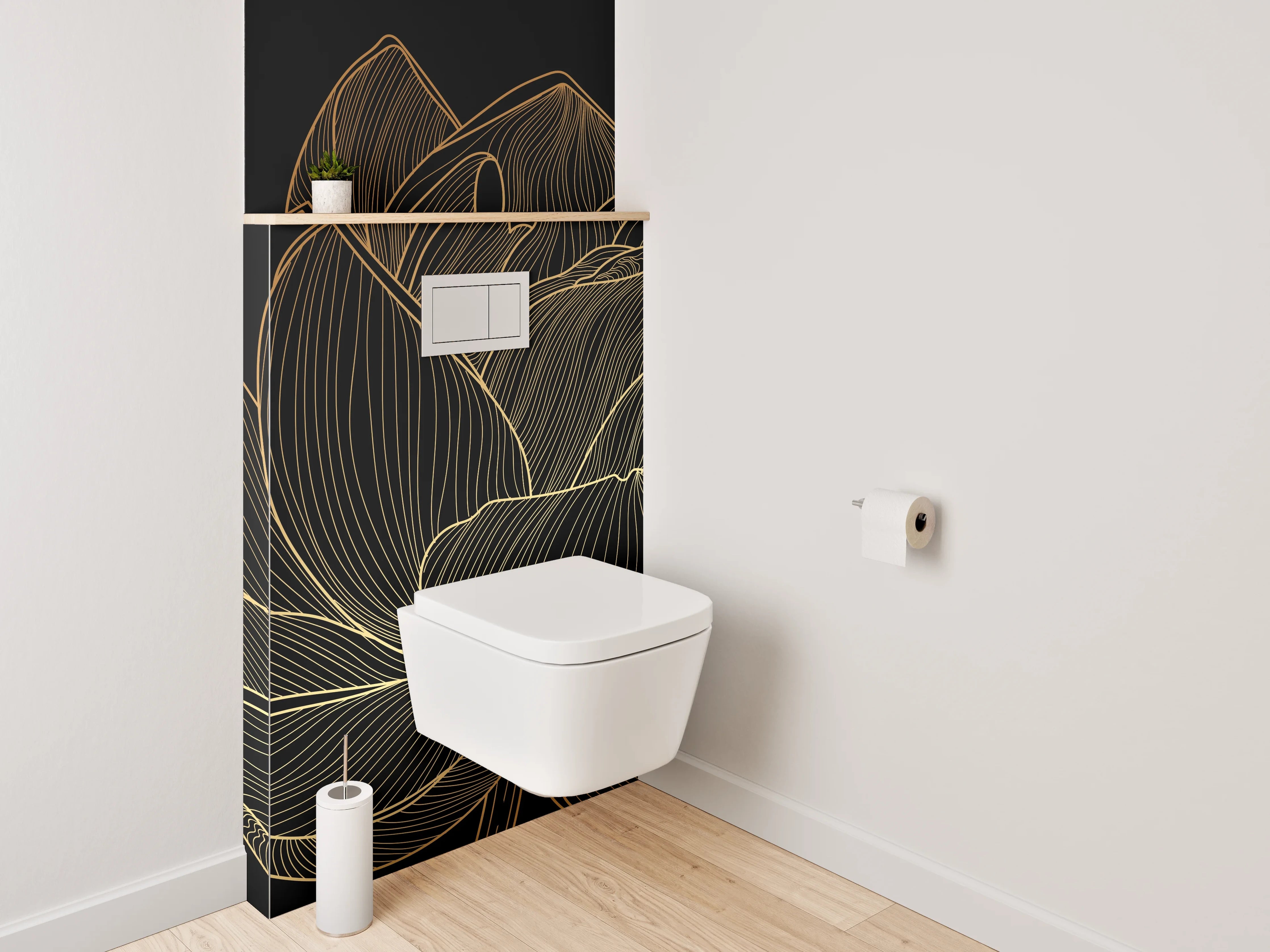WC-Rückwand - Goldene Lotus Lineart Blütenmuster