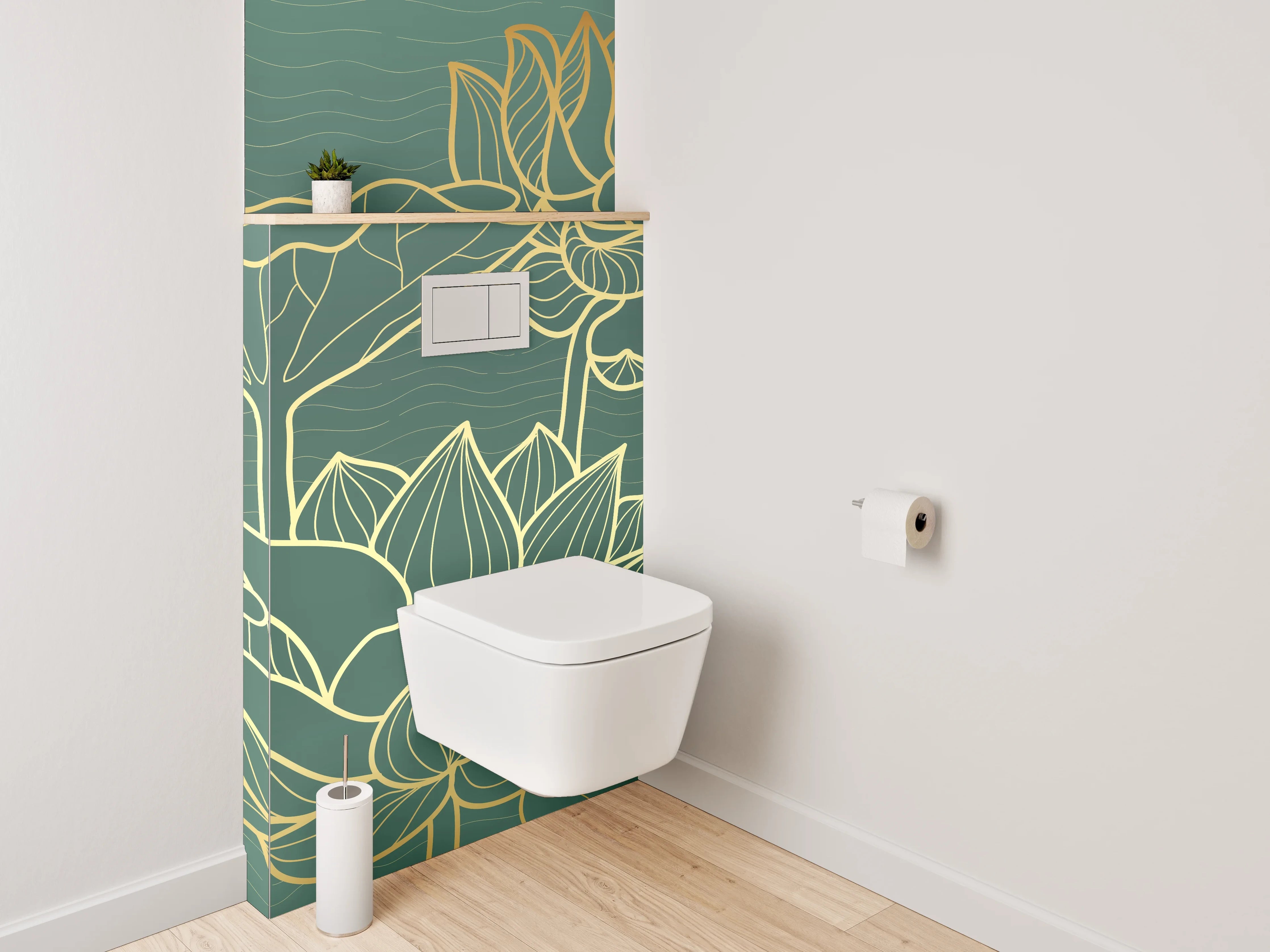 WC-Rückwand - Goldene Lotusblumen Lineart Kunst