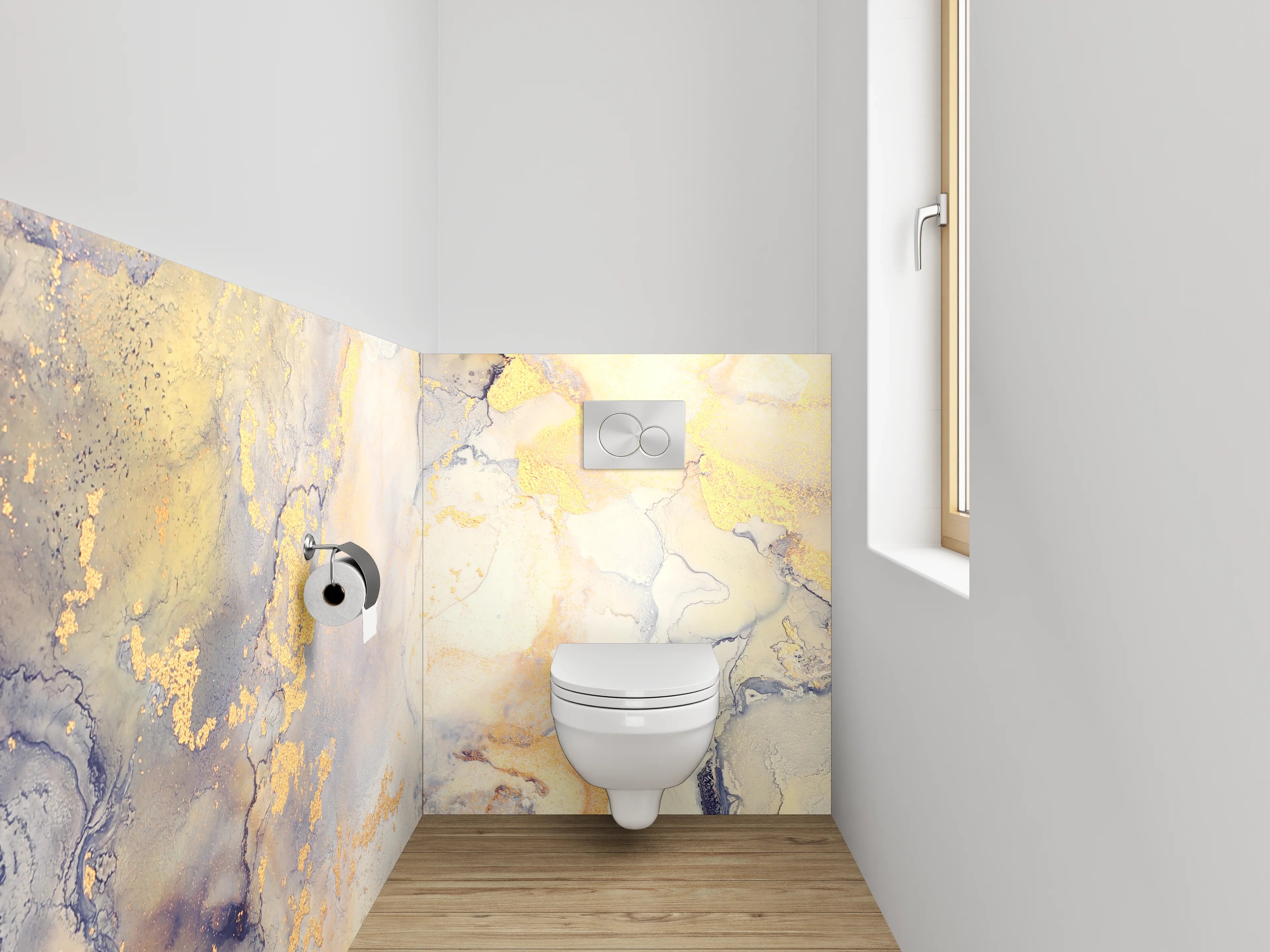 WC-Rückwand - Goldene Marmor-Optik Aquarell Abstrakt