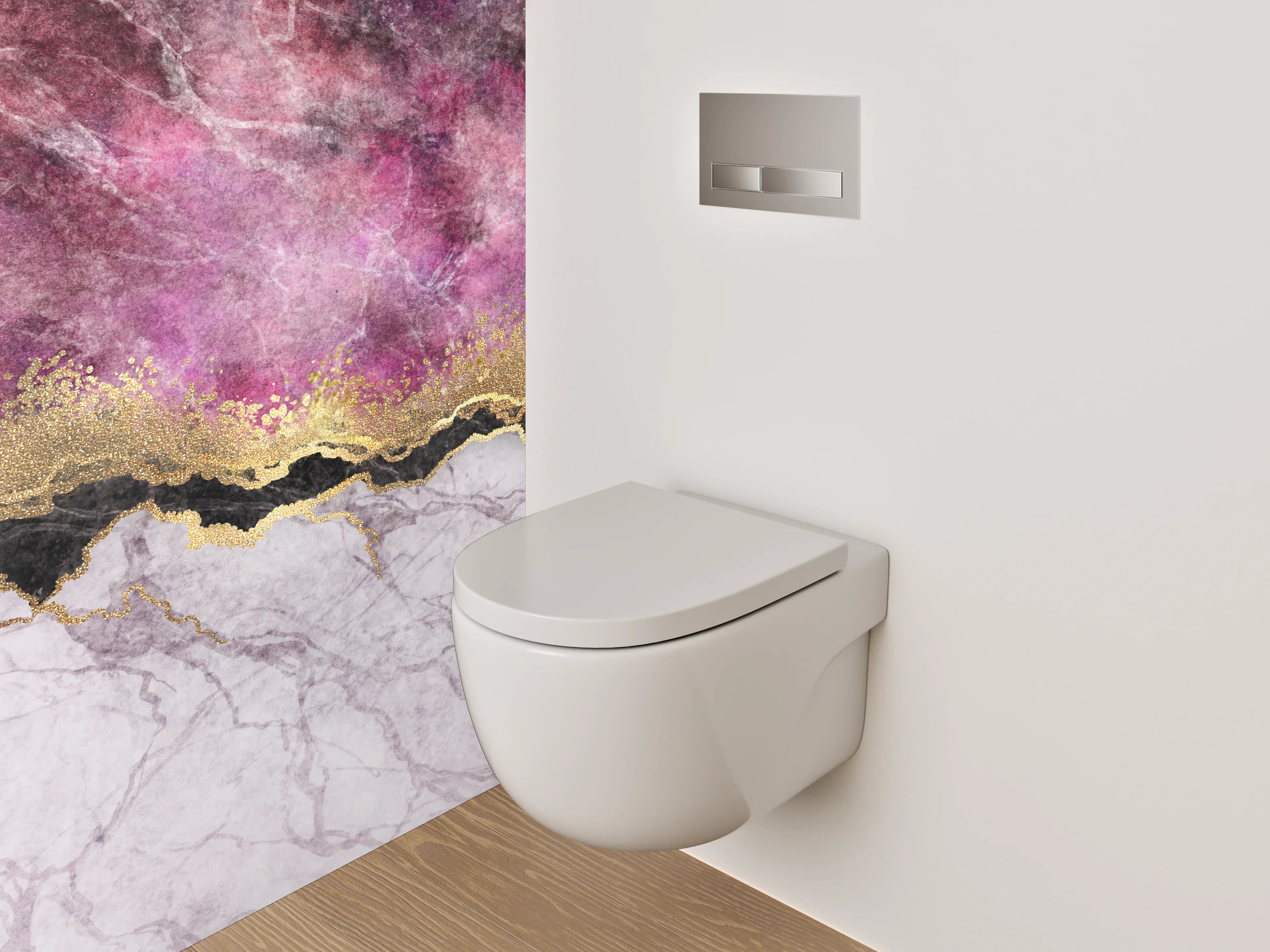 WC-Rückwand - Goldene Marmor-Optik mit Lila Highlights