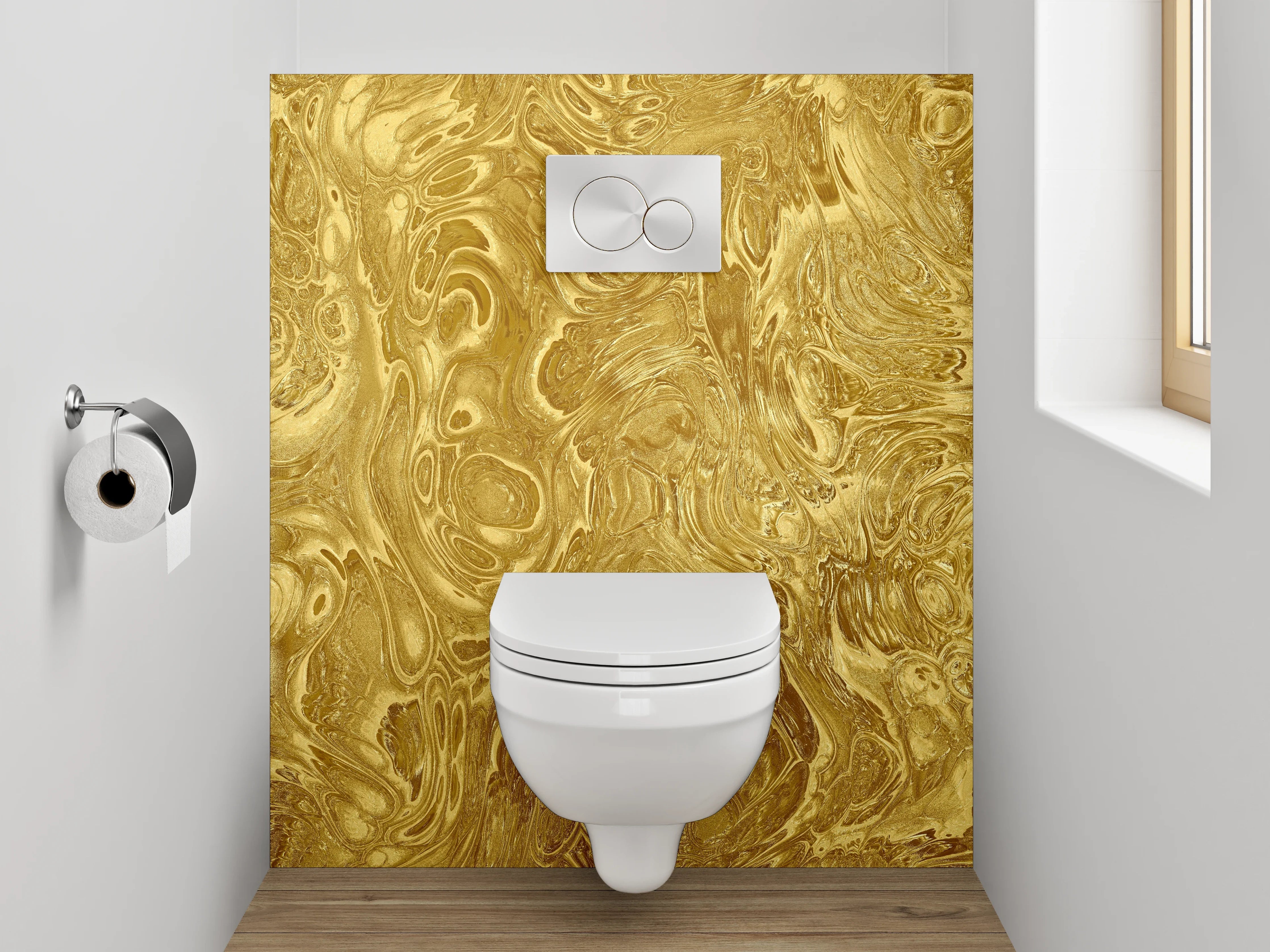 WC-Rückwand - Goldene Marmorstruktur Abstrakt Design