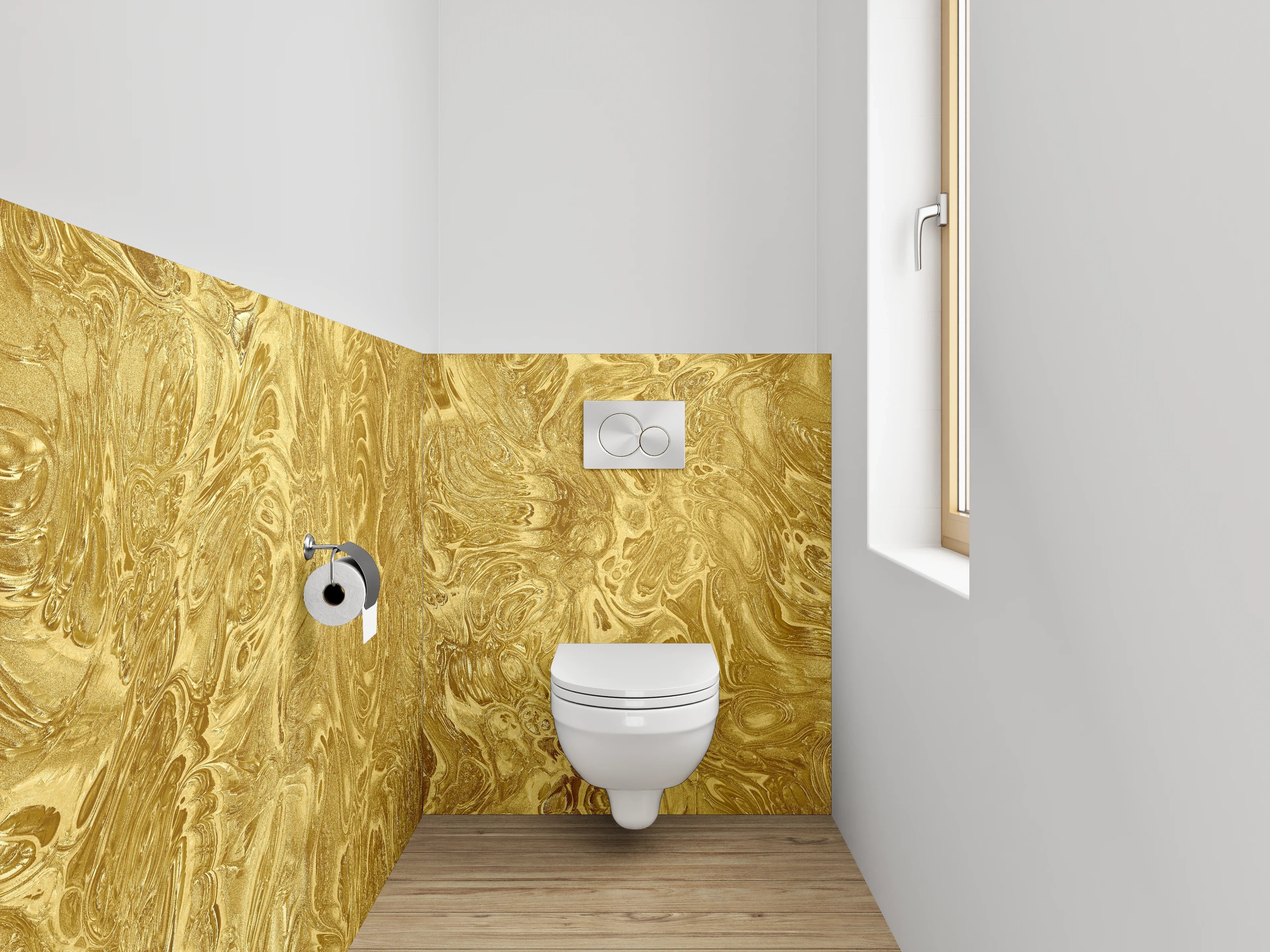 WC-Rückwand - Goldene Marmorstruktur Abstrakt Design