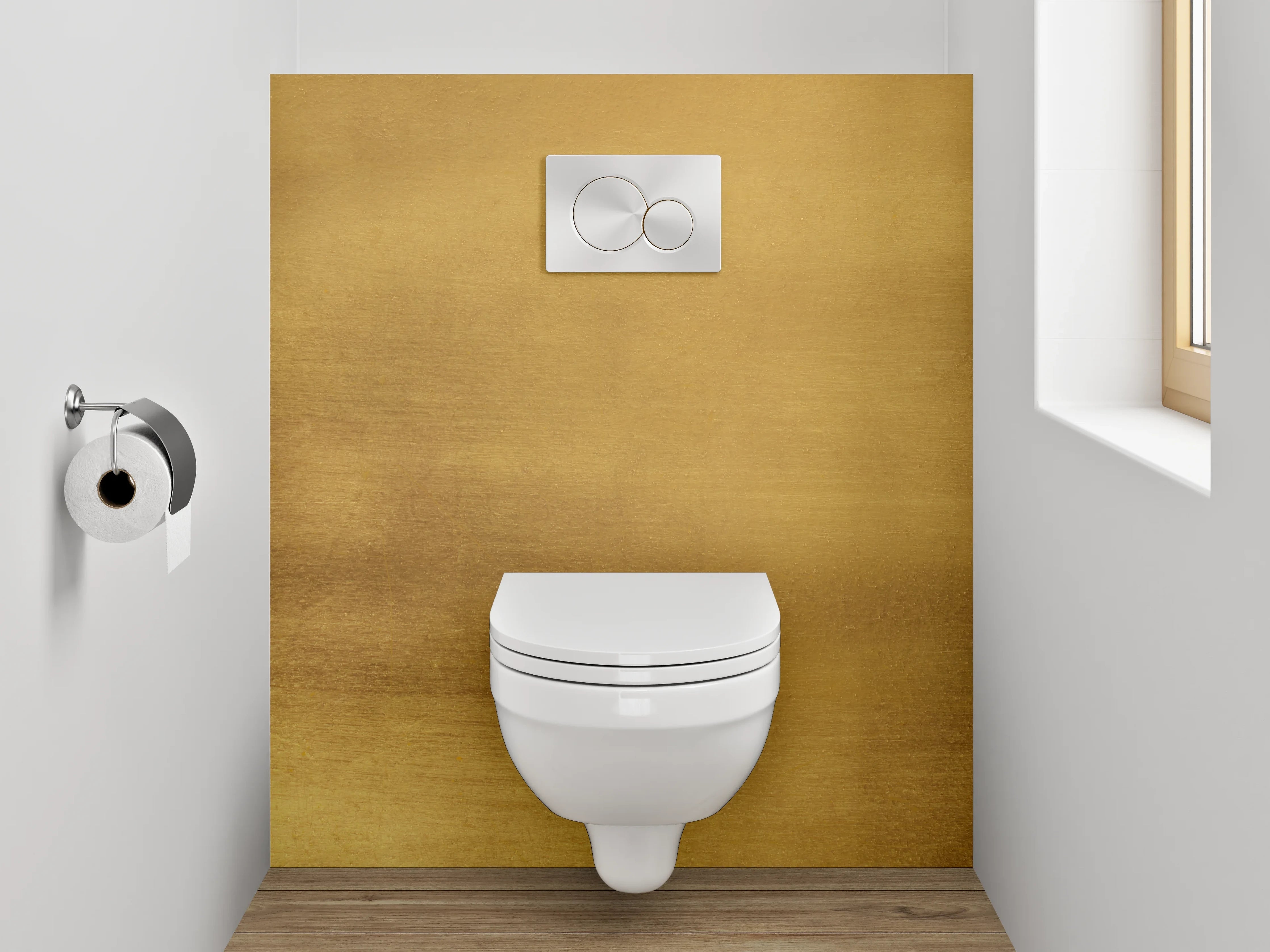 WC-Rückwand - Goldene Metallstruktur als Wanddekor