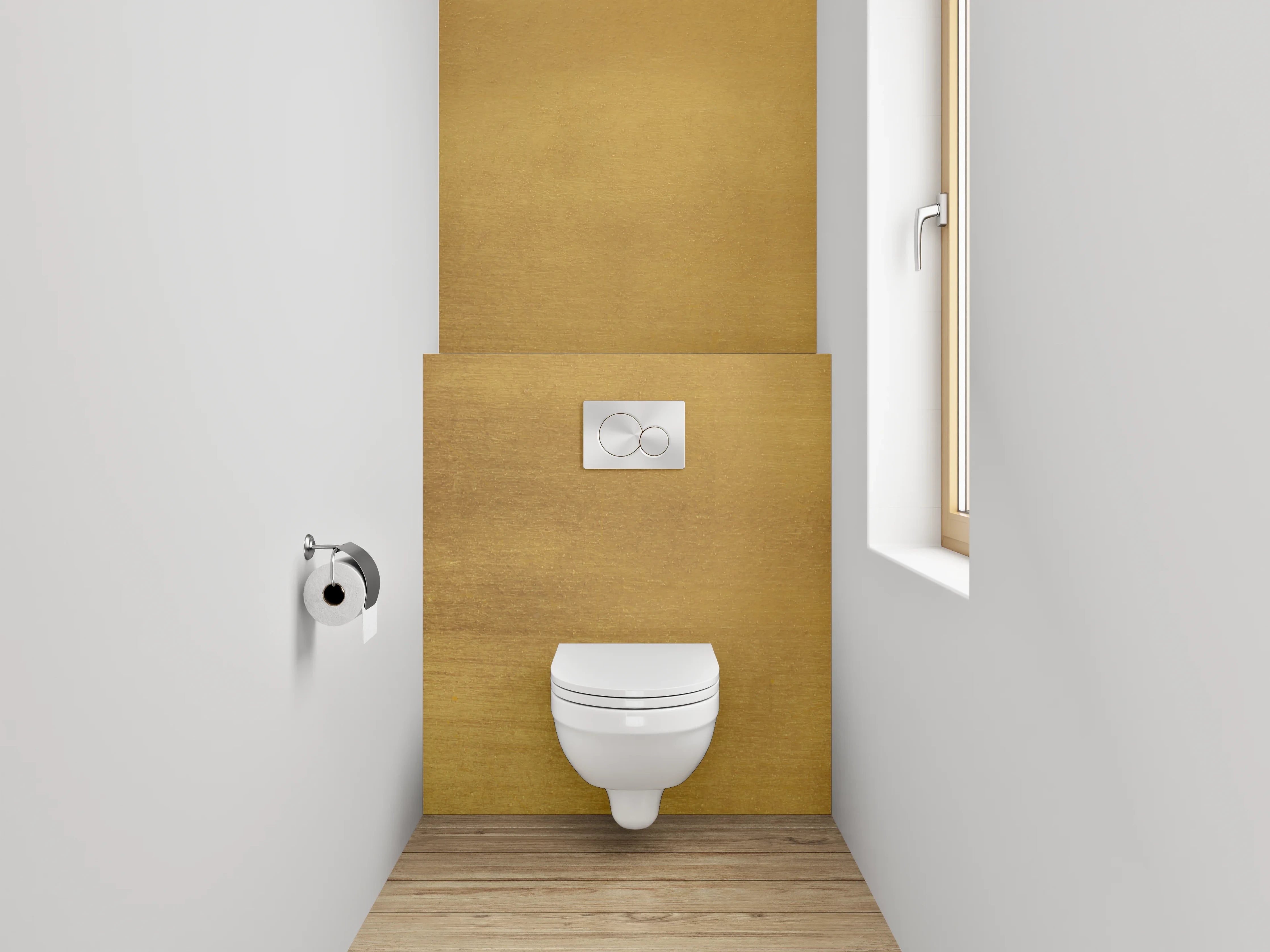 WC-Rückwand - Goldene Metallstruktur als Wanddekor