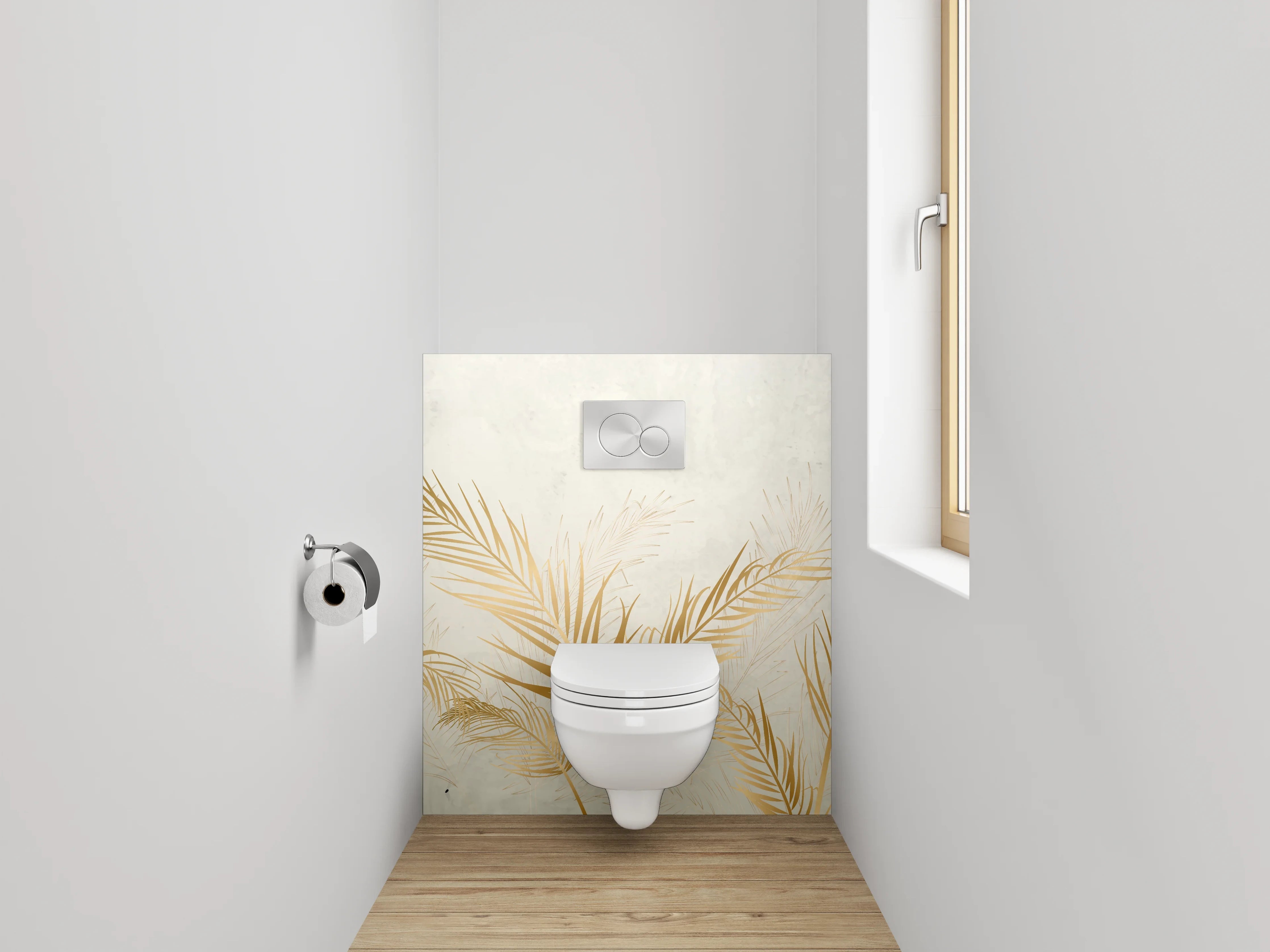 WC-Rückwand - Goldene Palmblätter auf Marmoroptik