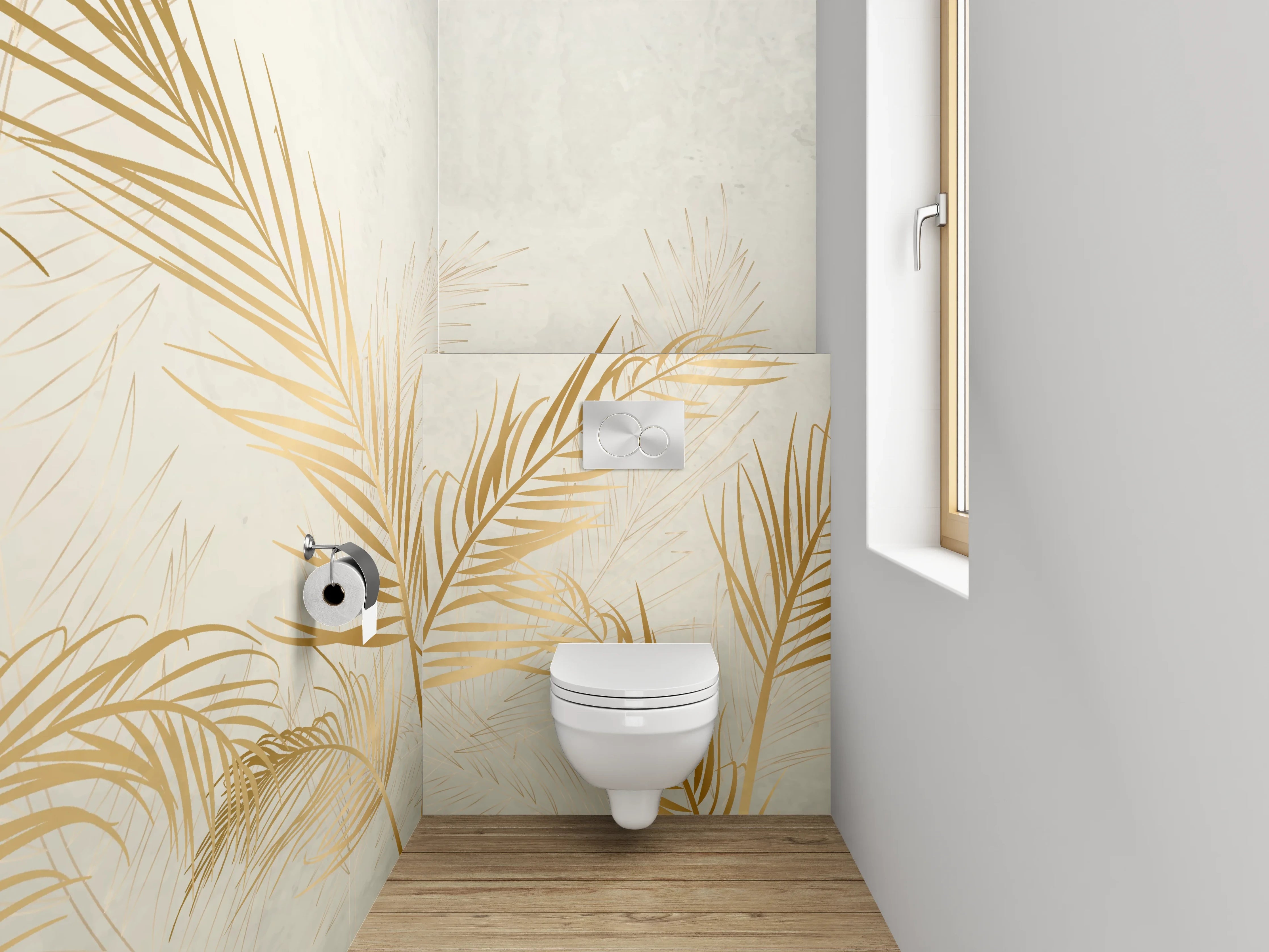 WC-Rückwand - Goldene Palmblätter auf Marmoroptik