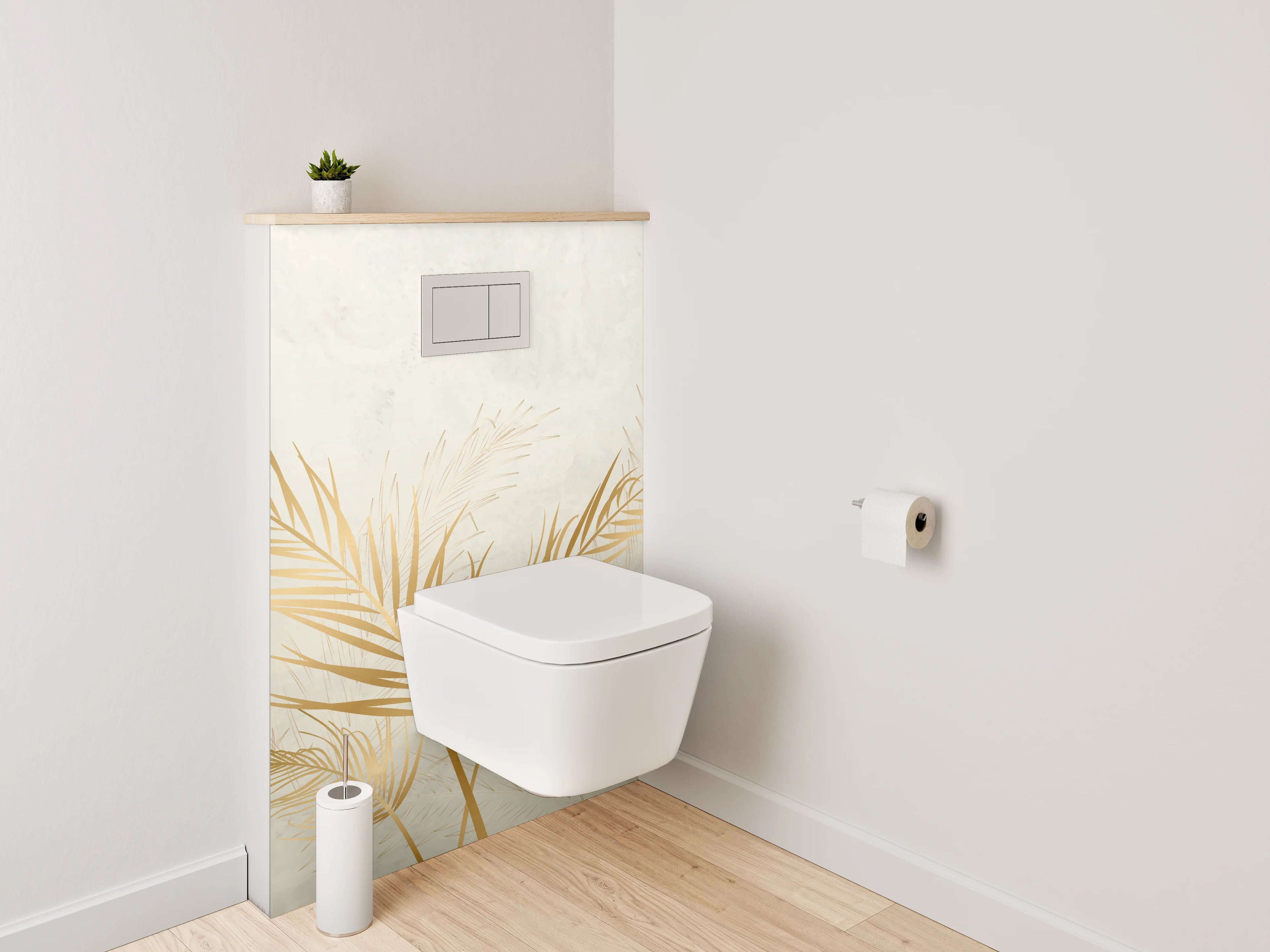 WC-Rückwand - Goldene Palmblätter auf Marmoroptik