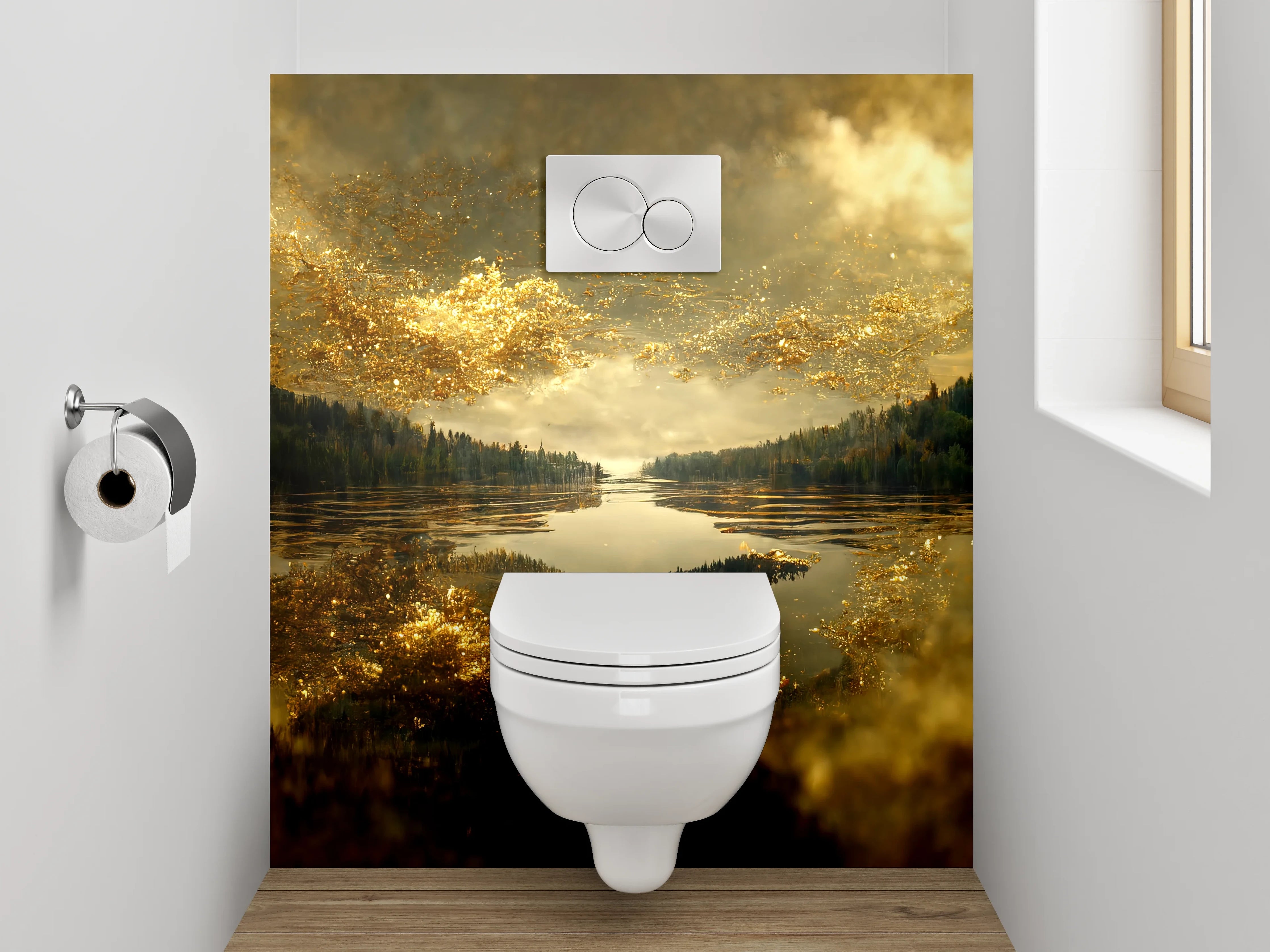 WC-Rückwand - Goldene Wolken über Spiegel-See