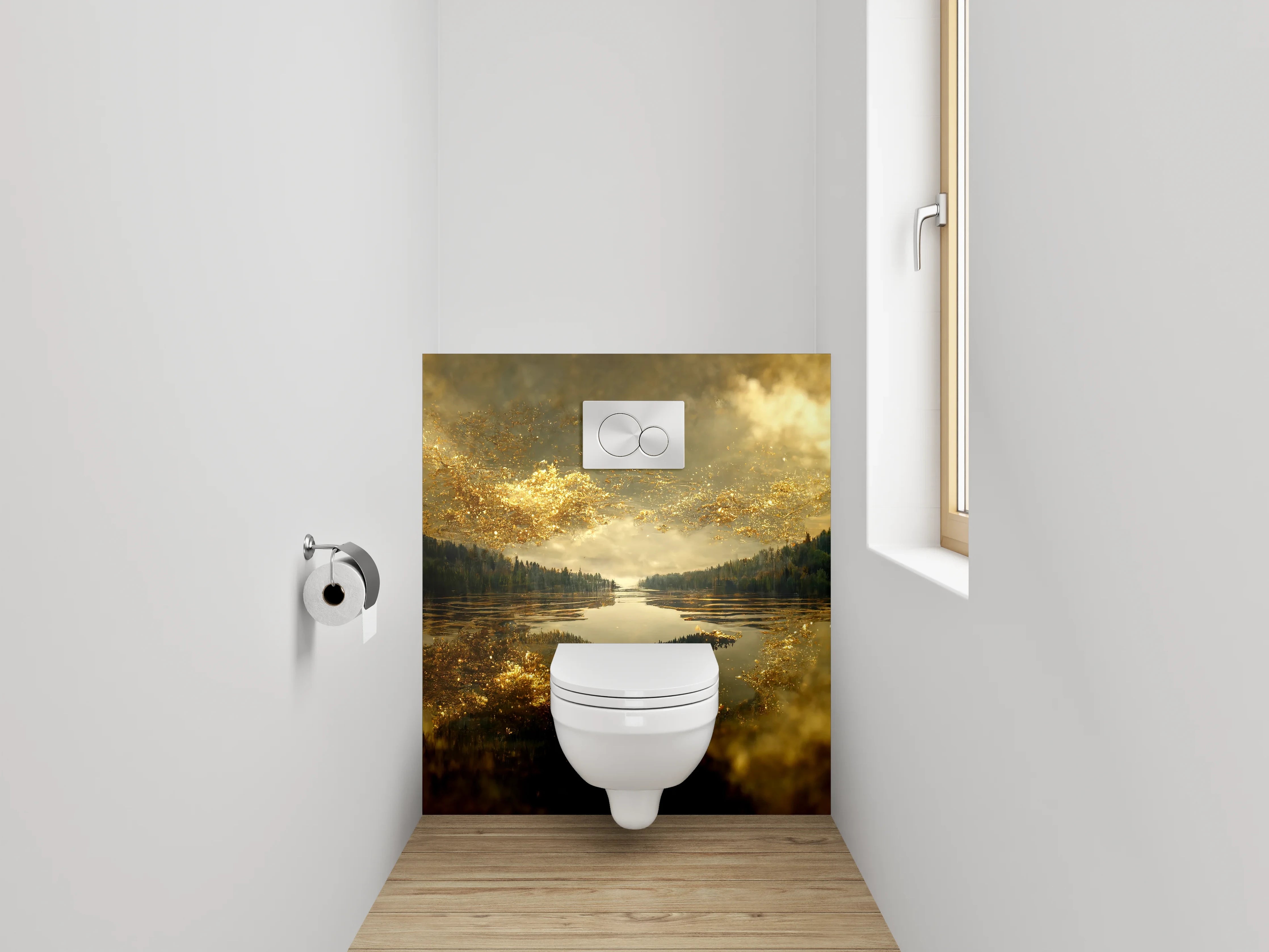 WC-Rückwand - Goldene Wolken über Spiegel-See