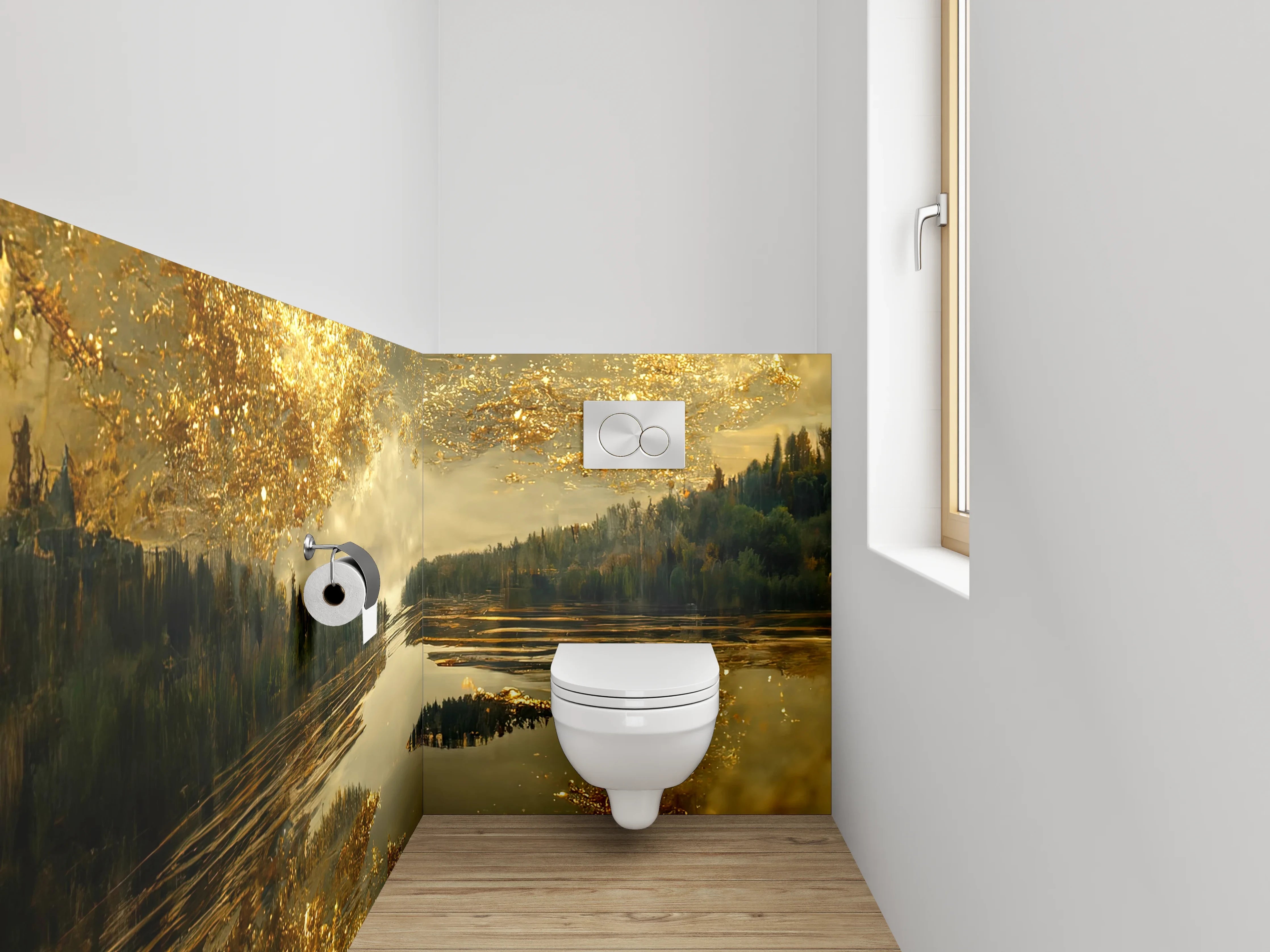 WC-Rückwand - Goldene Wolken über Spiegel-See