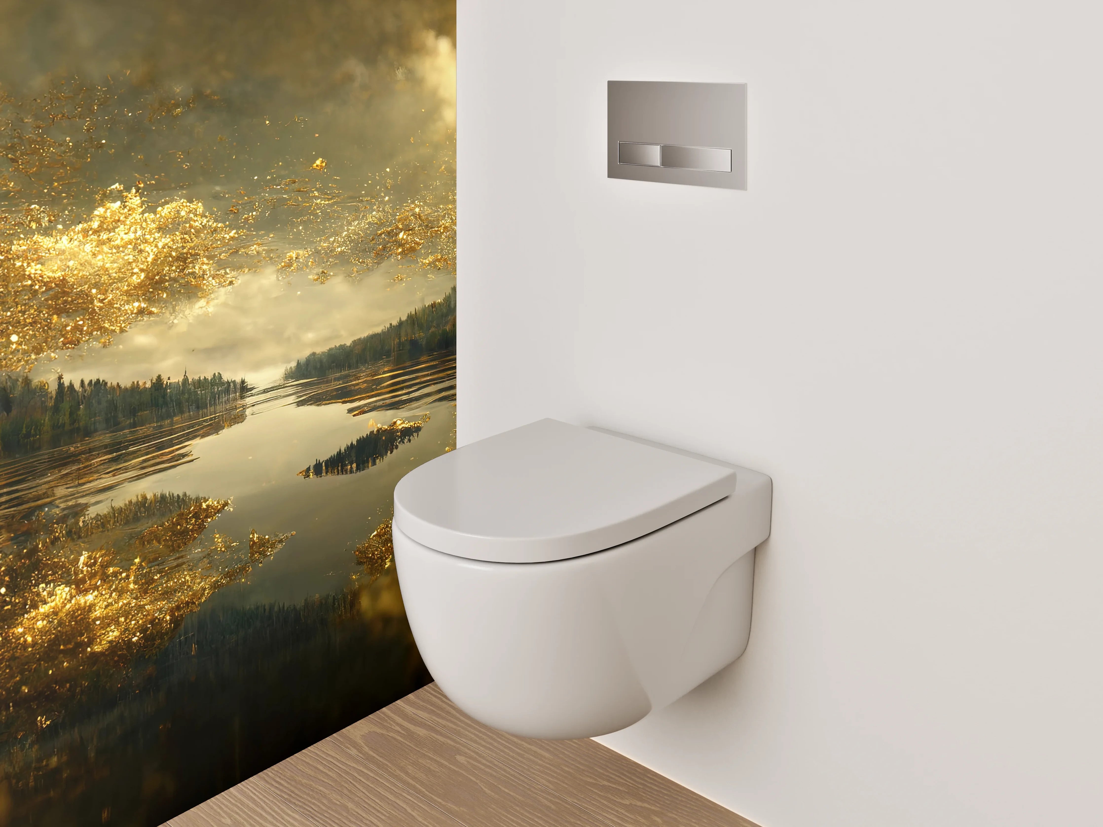 WC-Rückwand - Goldene Wolken über Spiegel-See