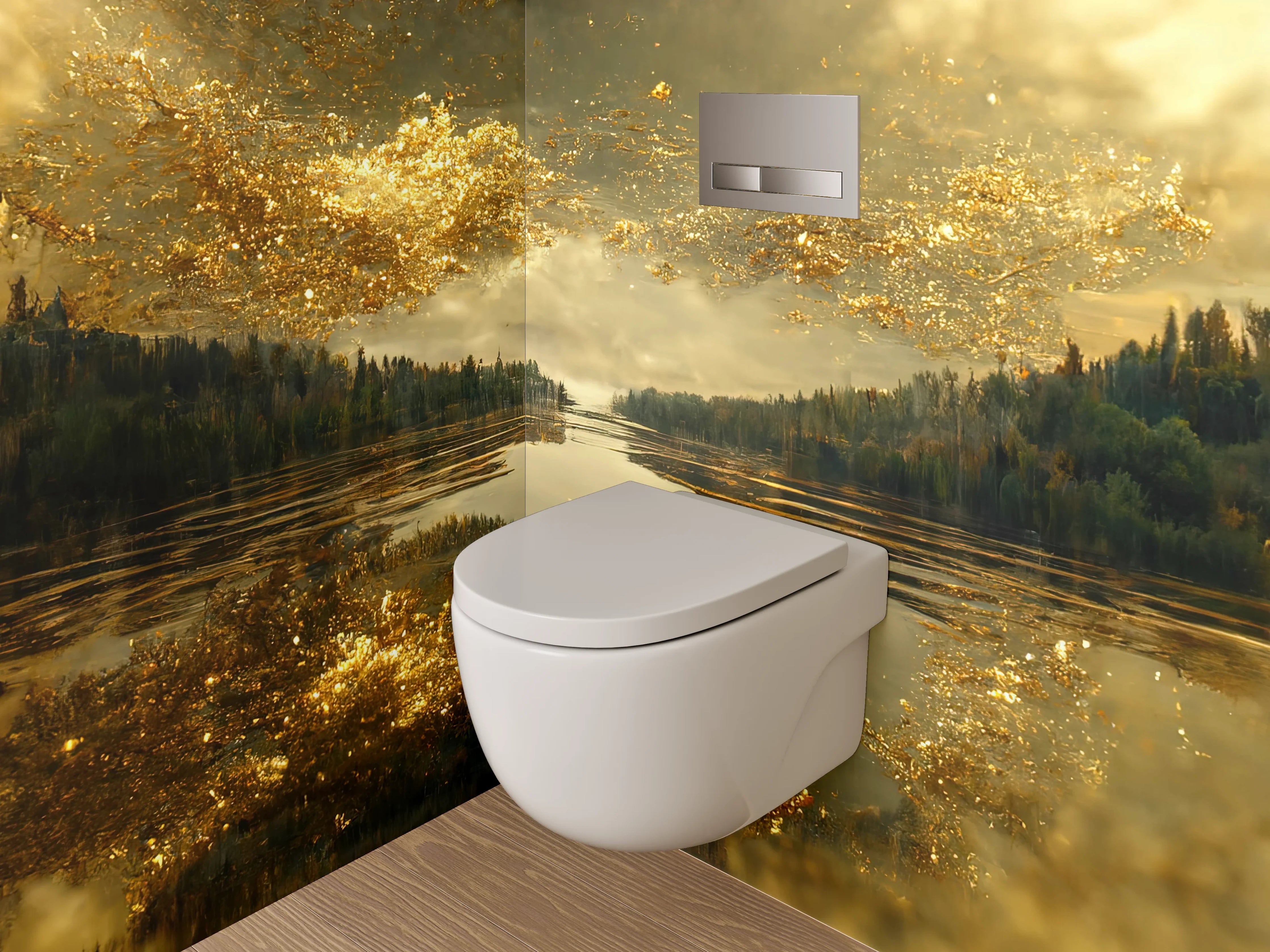 WC-Rückwand - Goldene Wolken über Spiegel-See