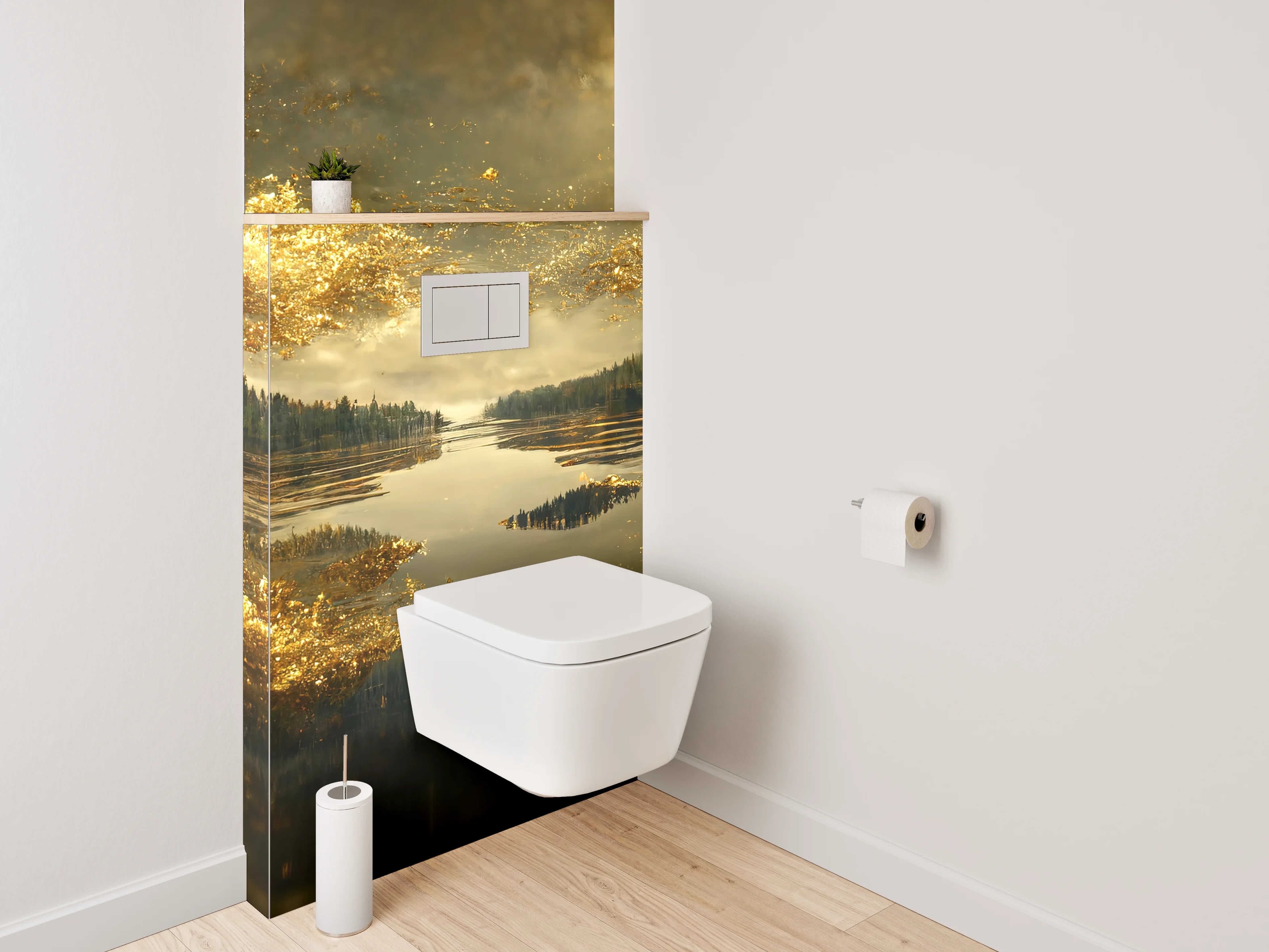 WC-Rückwand - Goldene Wolken über Spiegel-See