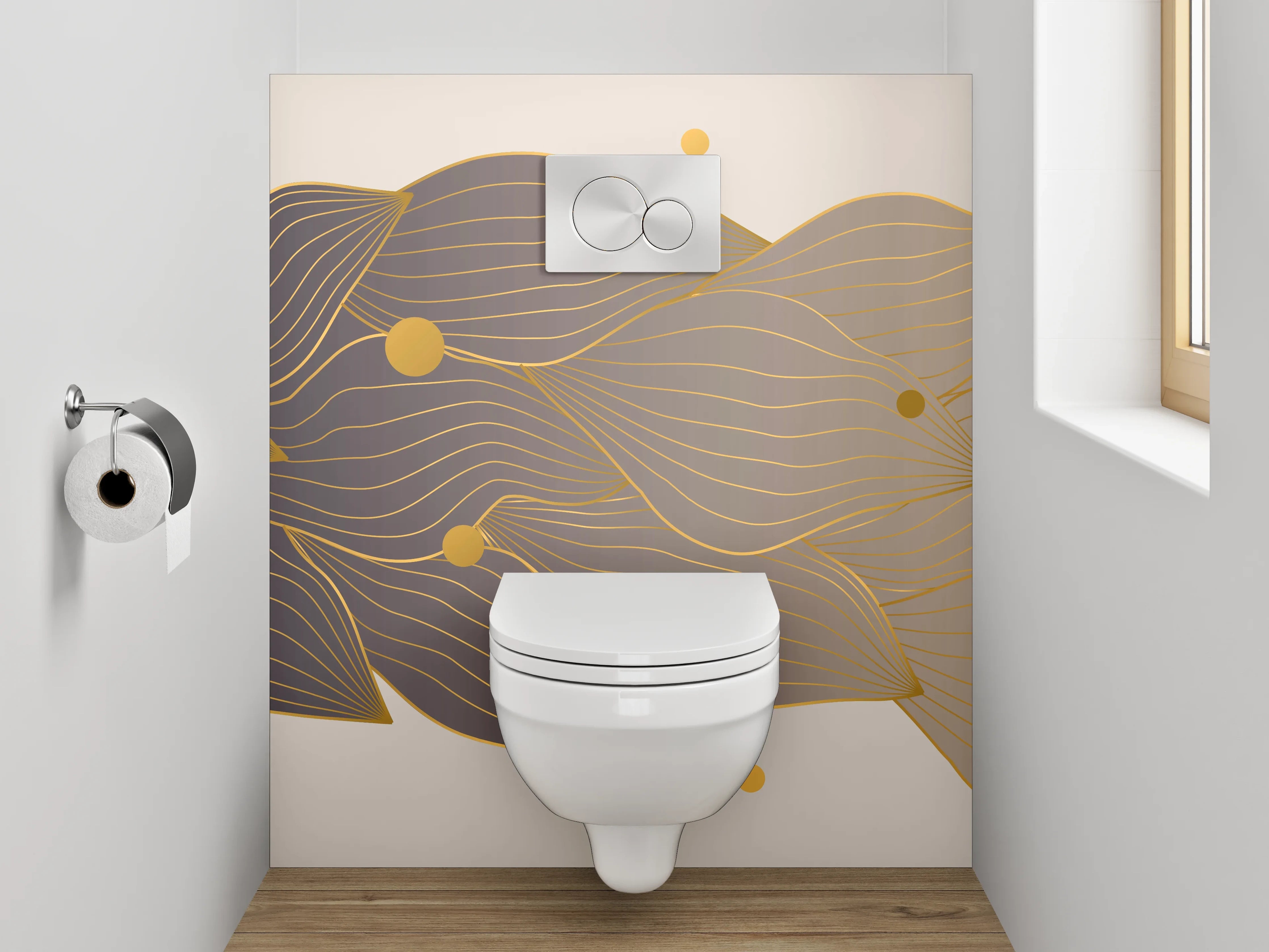 WC-Rückwand - Goldene abstrakte Blätter Komposition