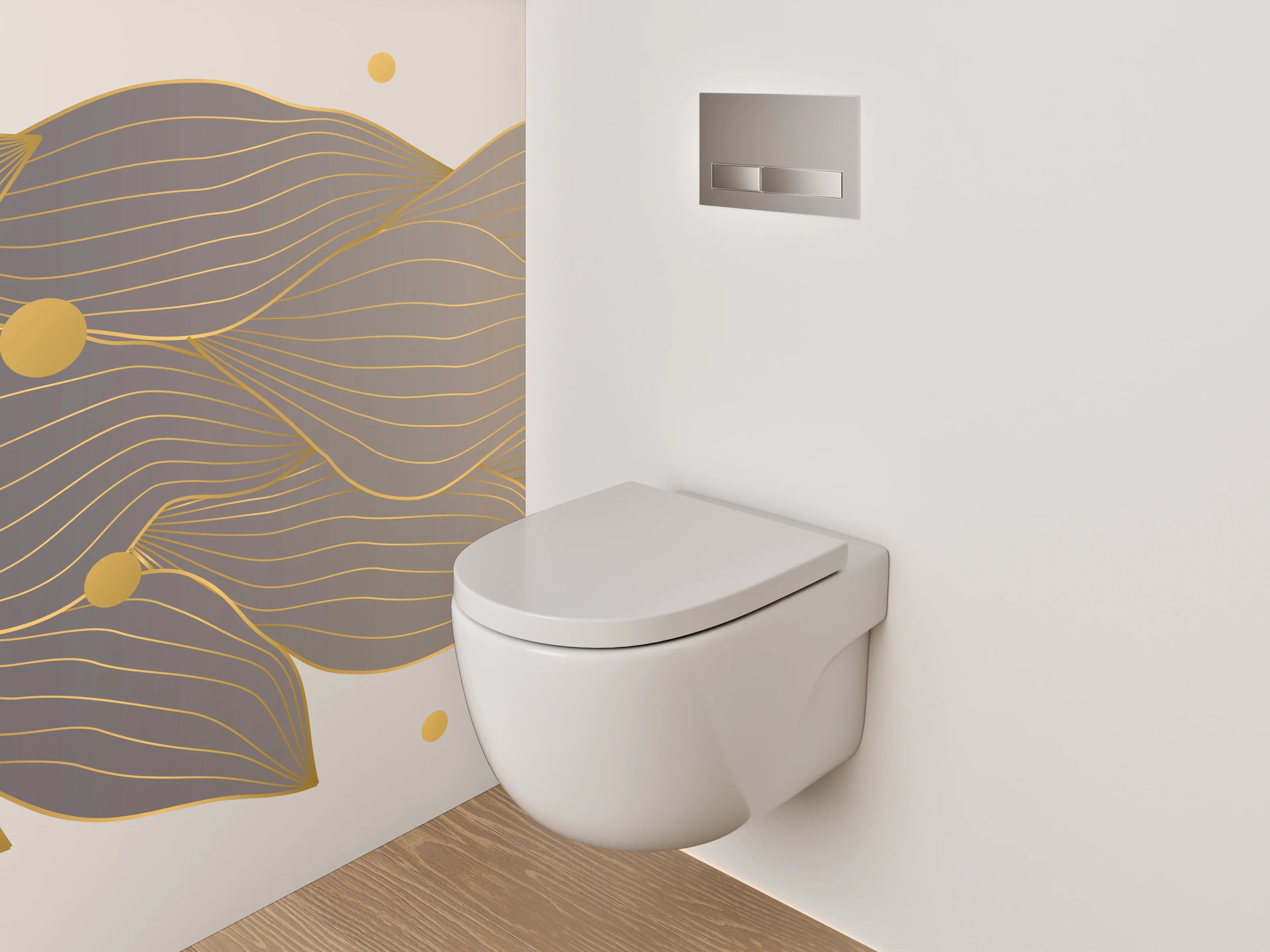 WC-Rückwand - Goldene abstrakte Blätter Komposition