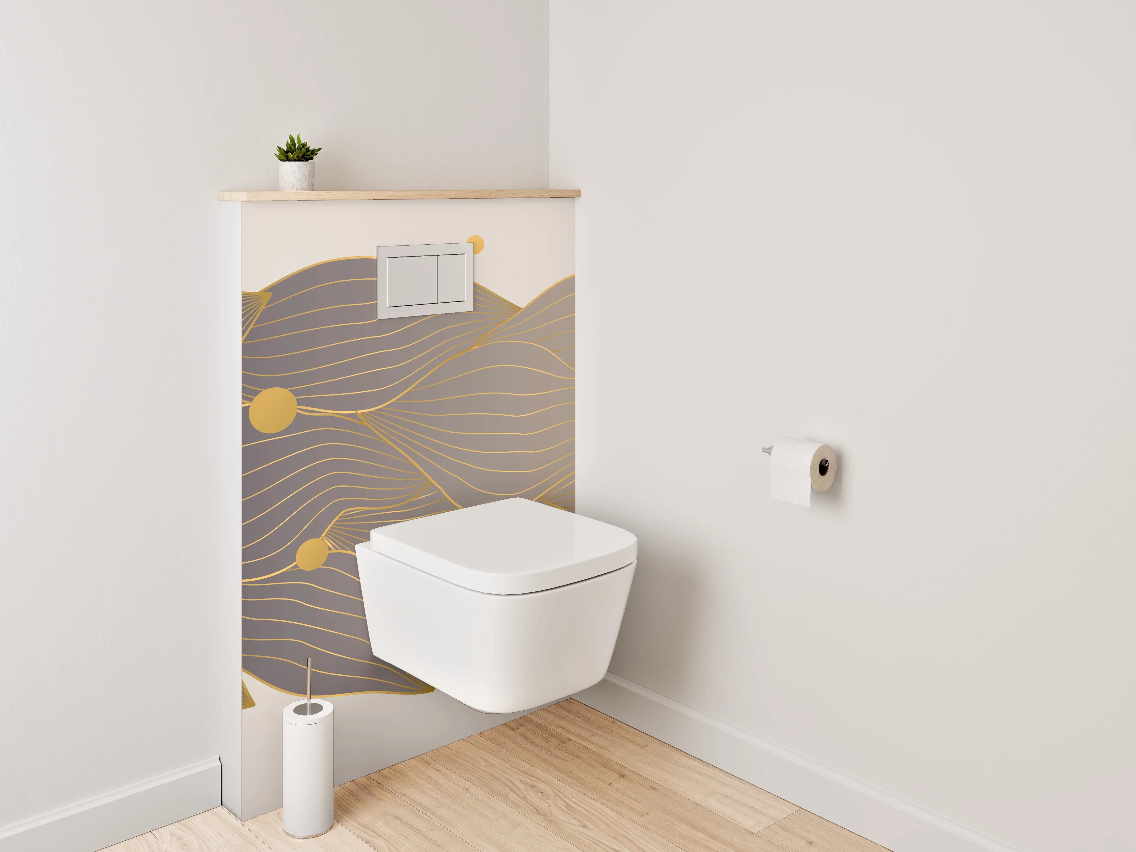 WC-Rückwand - Goldene abstrakte Blätter Komposition