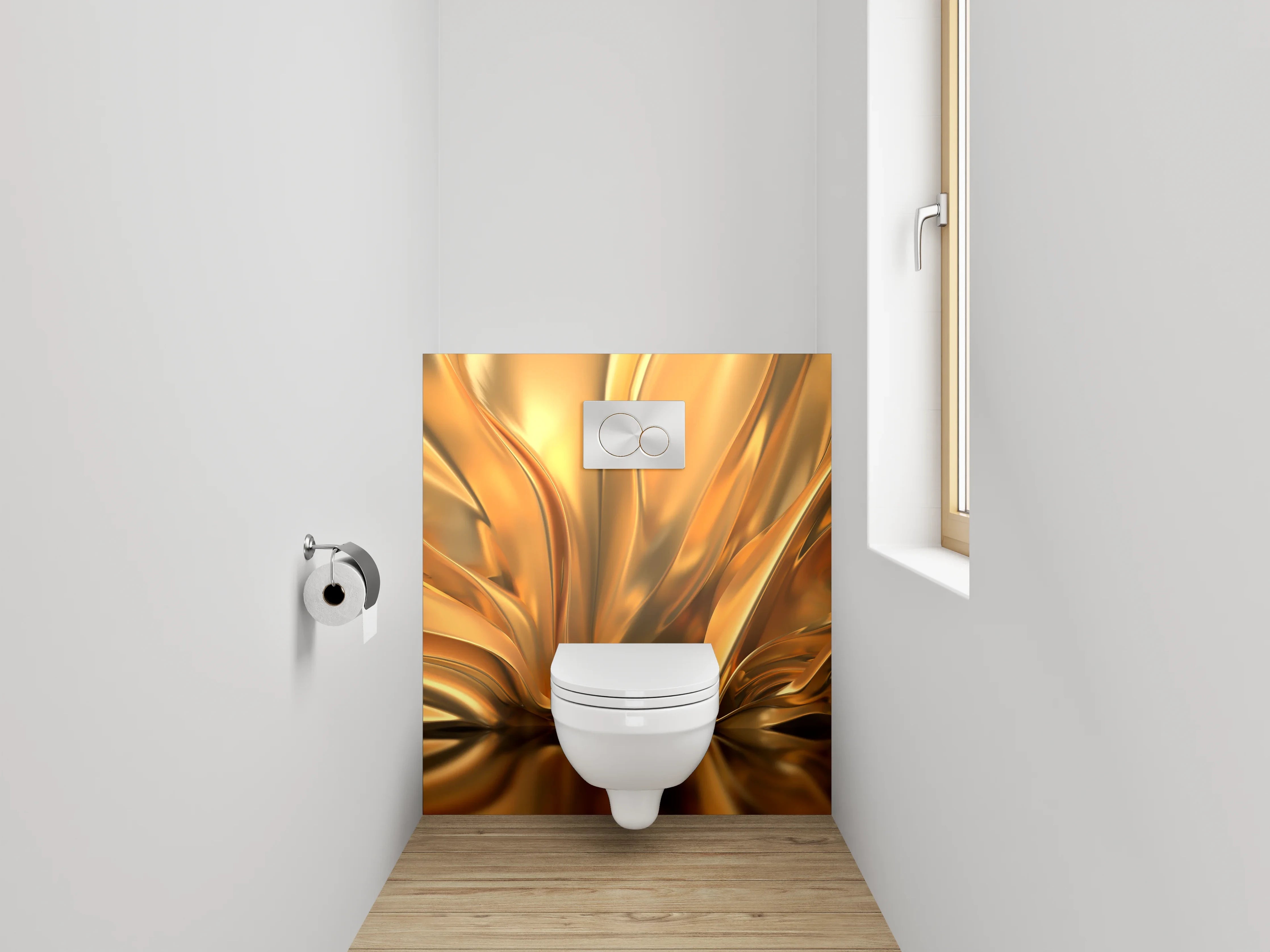 WC-Rückwand - Goldene abstrakte Eleganz Wanddesign
