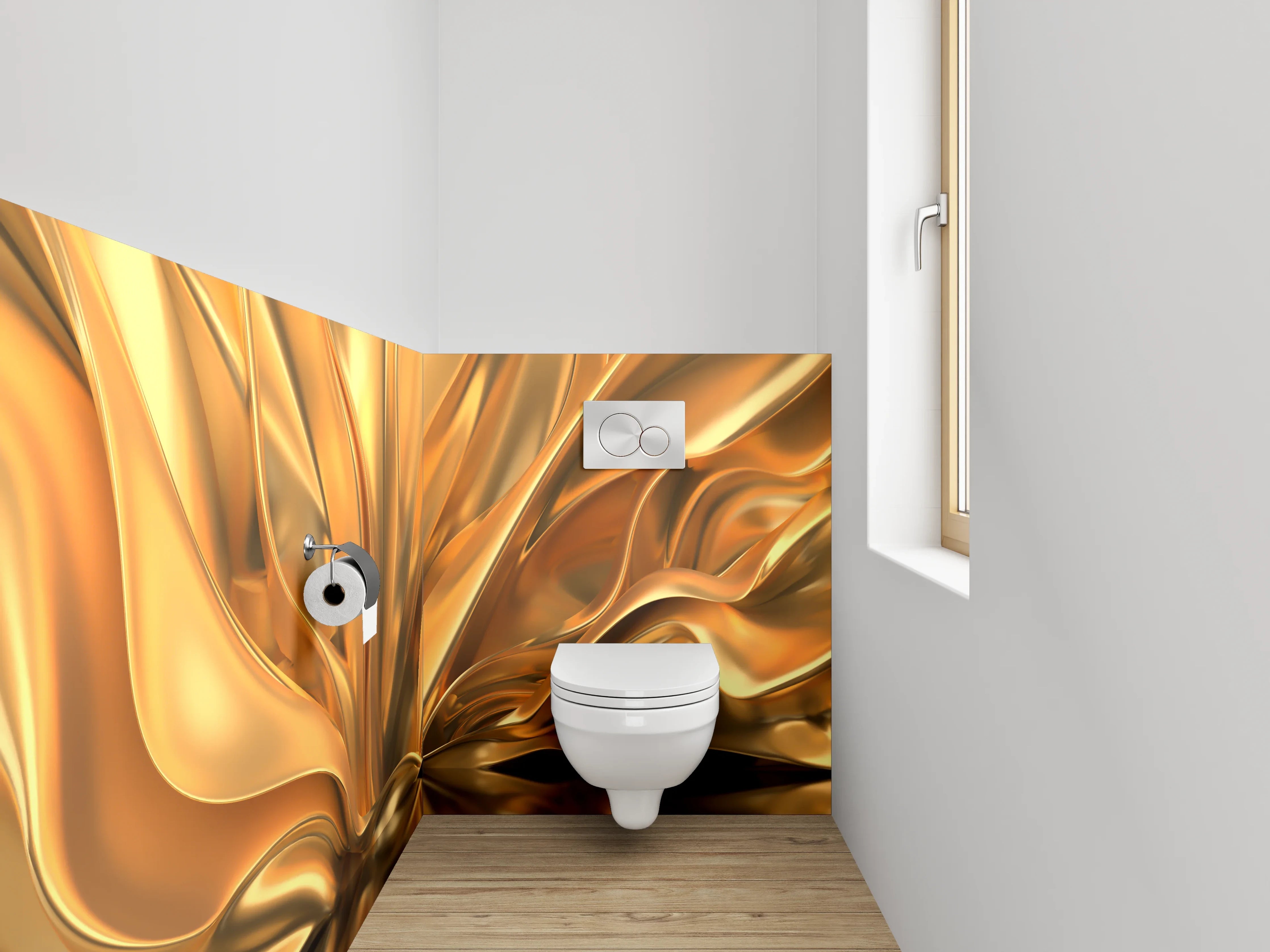 WC-Rückwand - Goldene abstrakte Eleganz Wanddesign