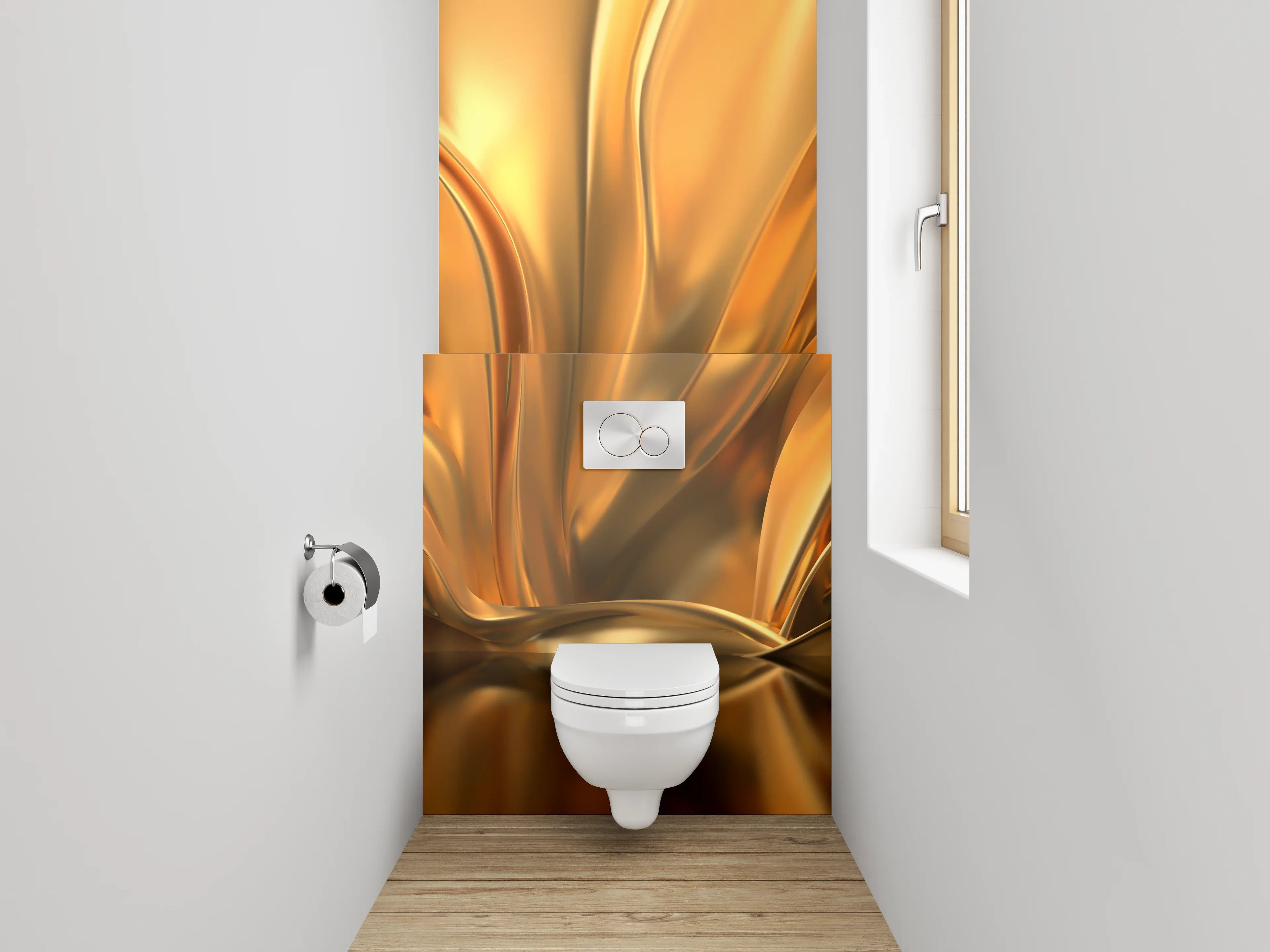 WC-Rückwand - Goldene abstrakte Eleganz Wanddesign