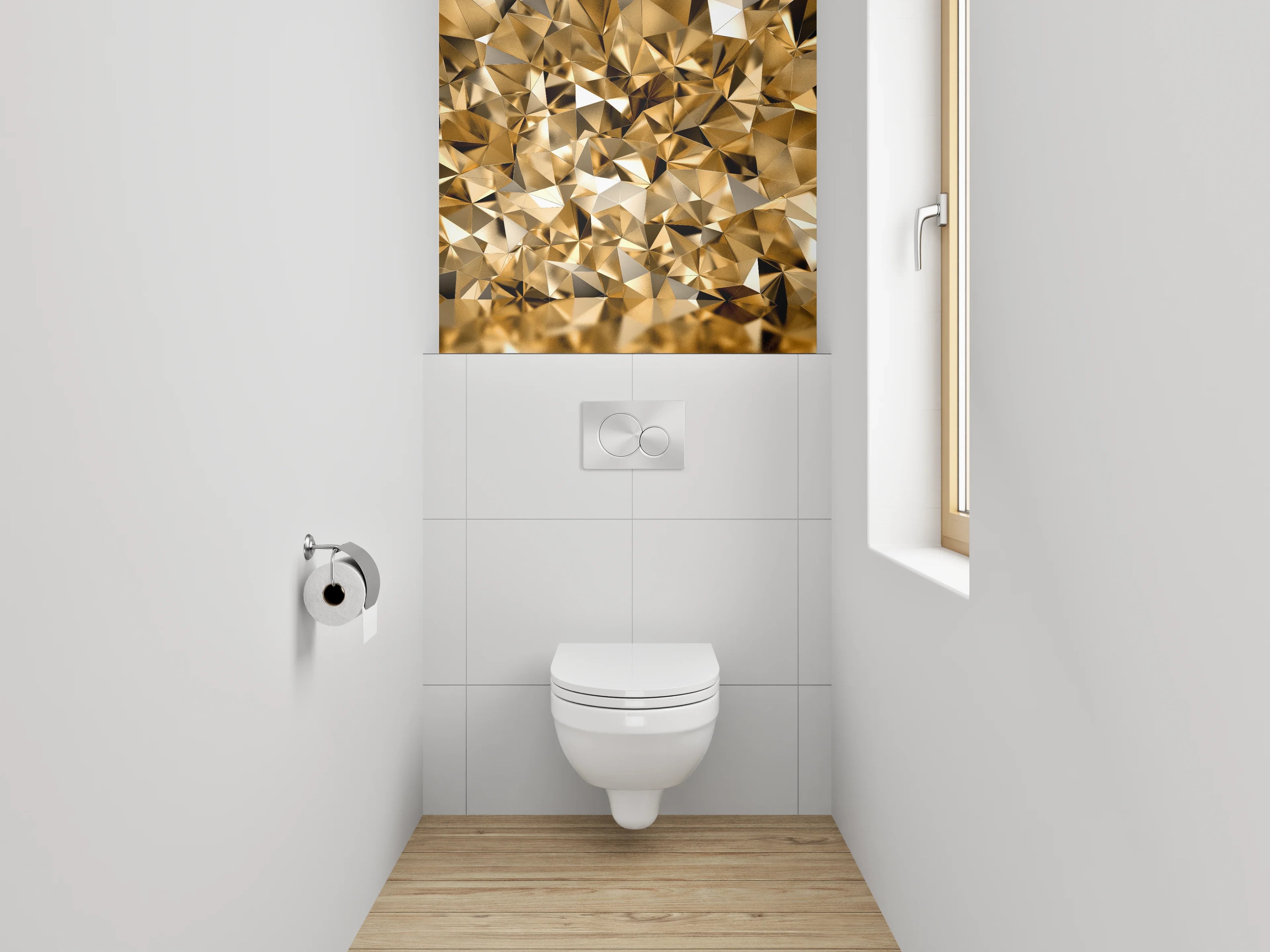 WC-Rückwand - Goldene abstrakte Polygonstruktur