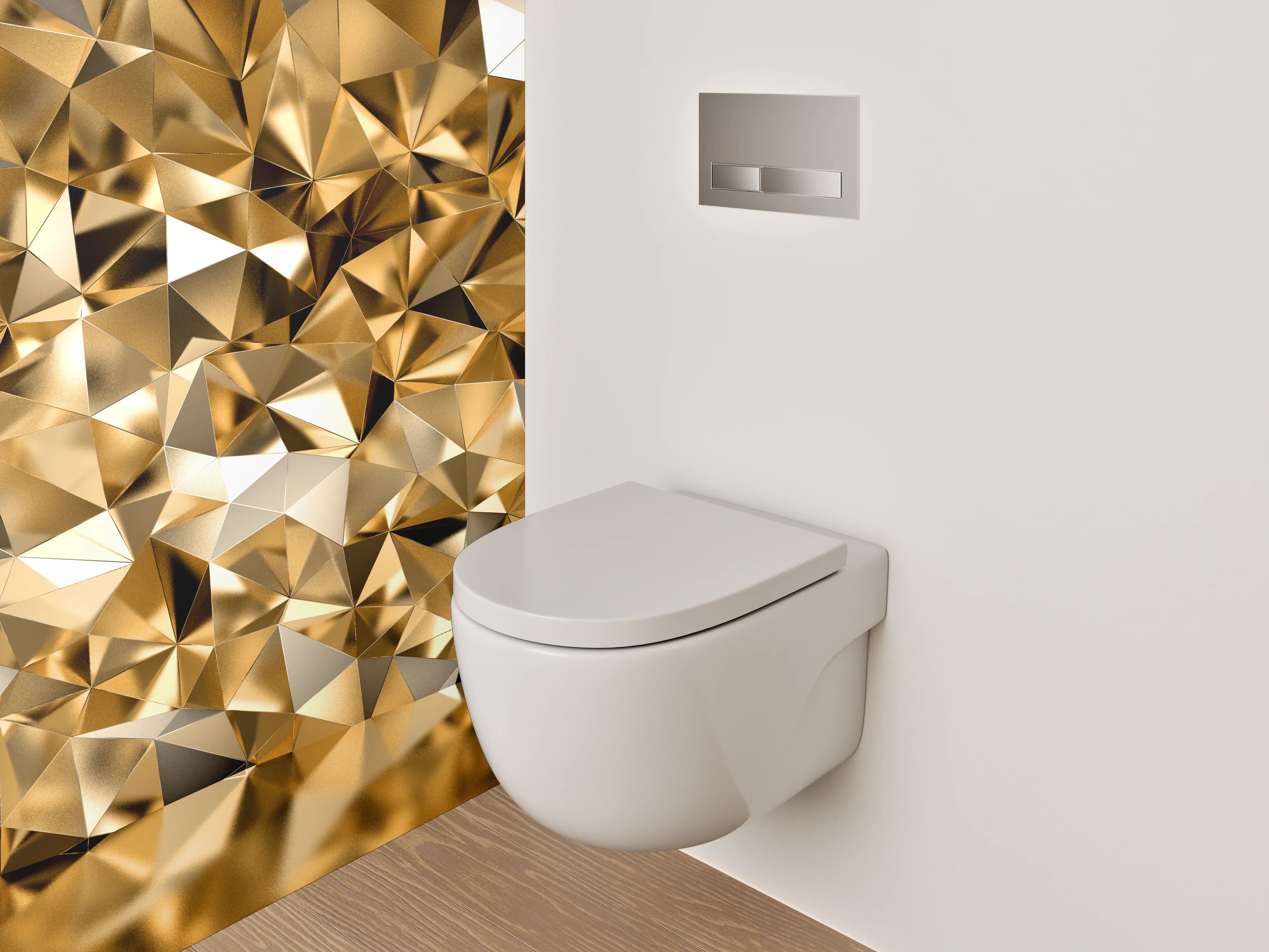 WC-Rückwand - Goldene abstrakte Polygonstruktur