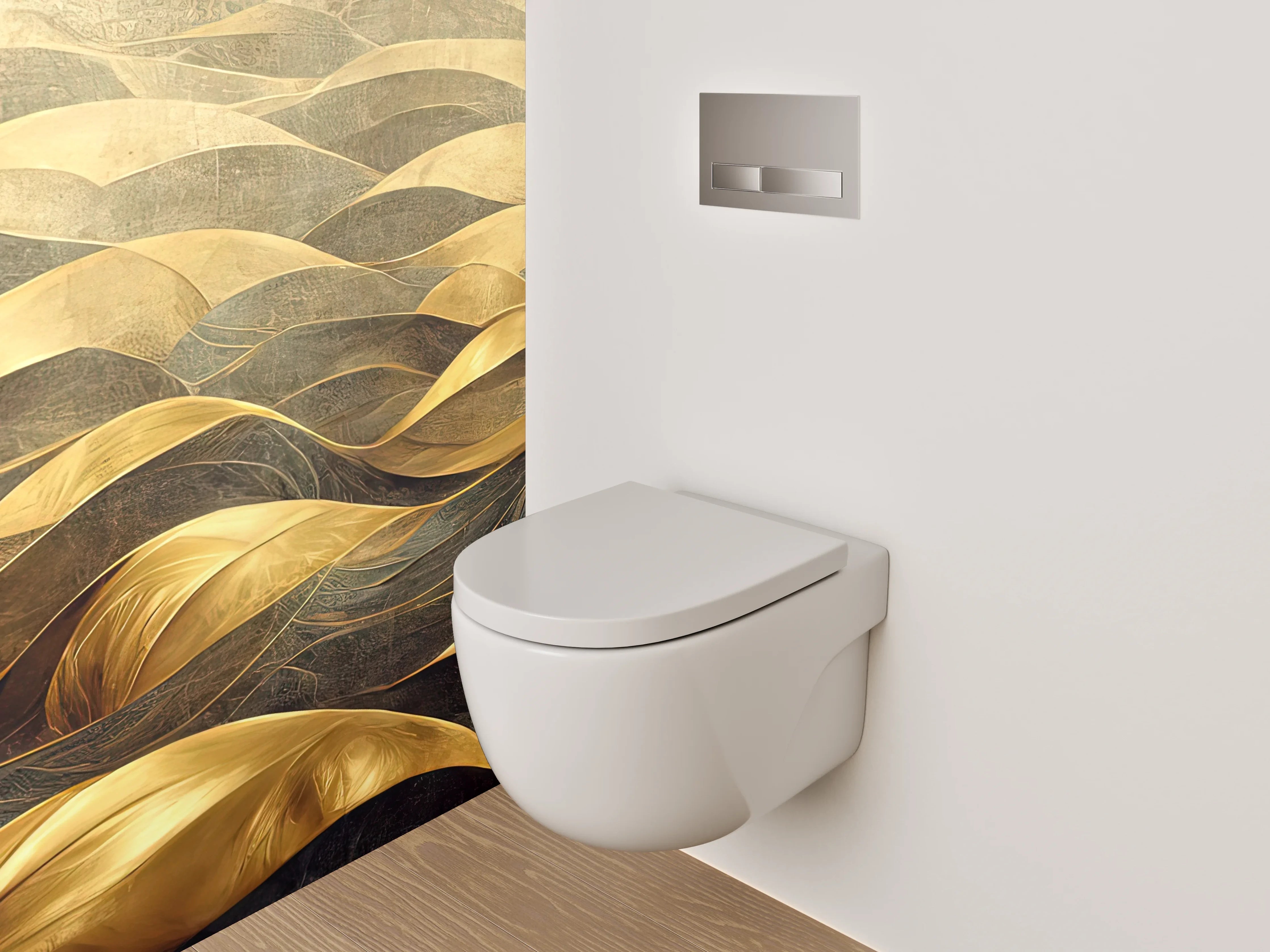 WC-Rückwand - Goldene abstrakte Wellenlandschaft Kunst