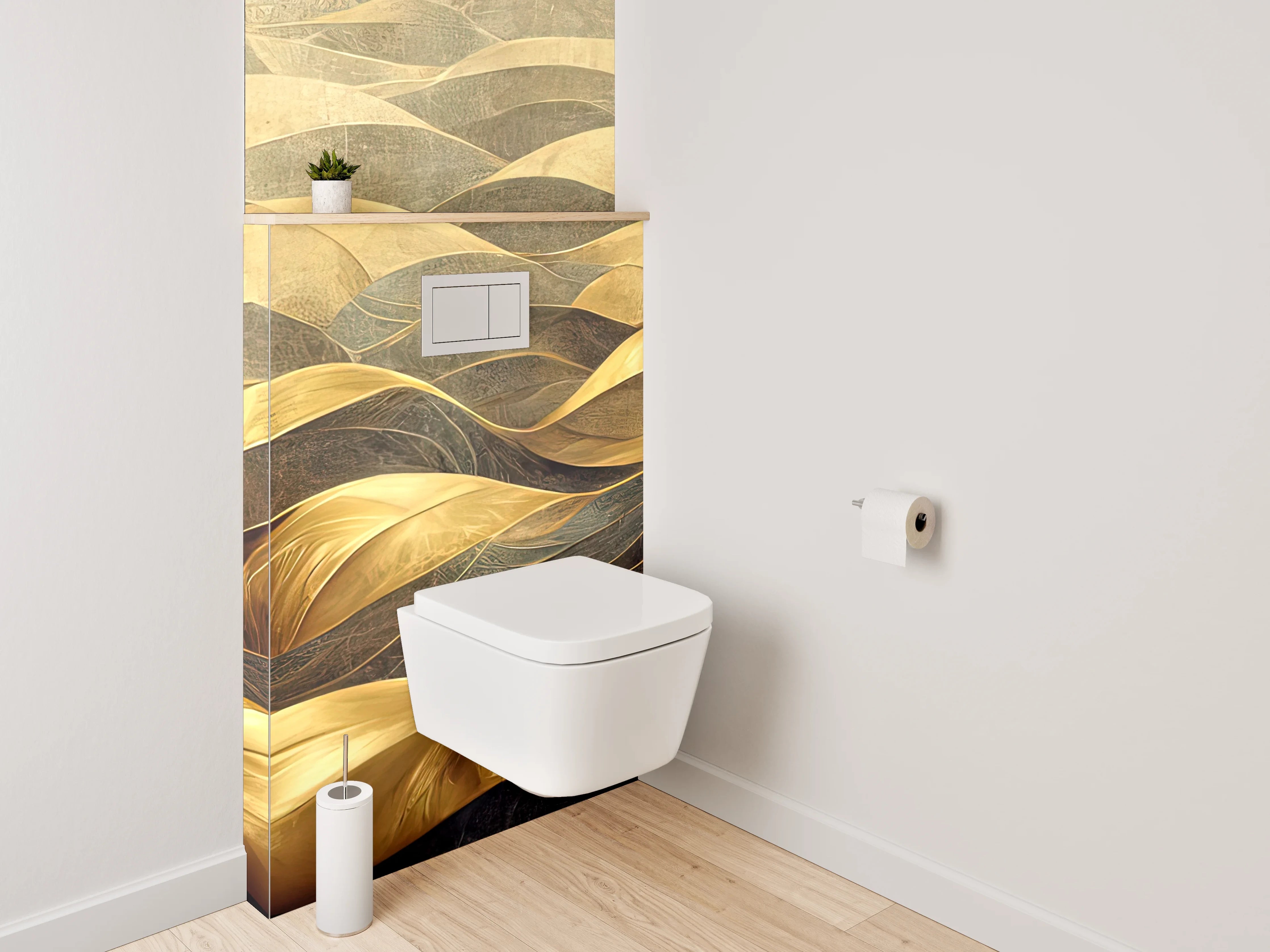 WC-Rückwand - Goldene abstrakte Wellenlandschaft Kunst