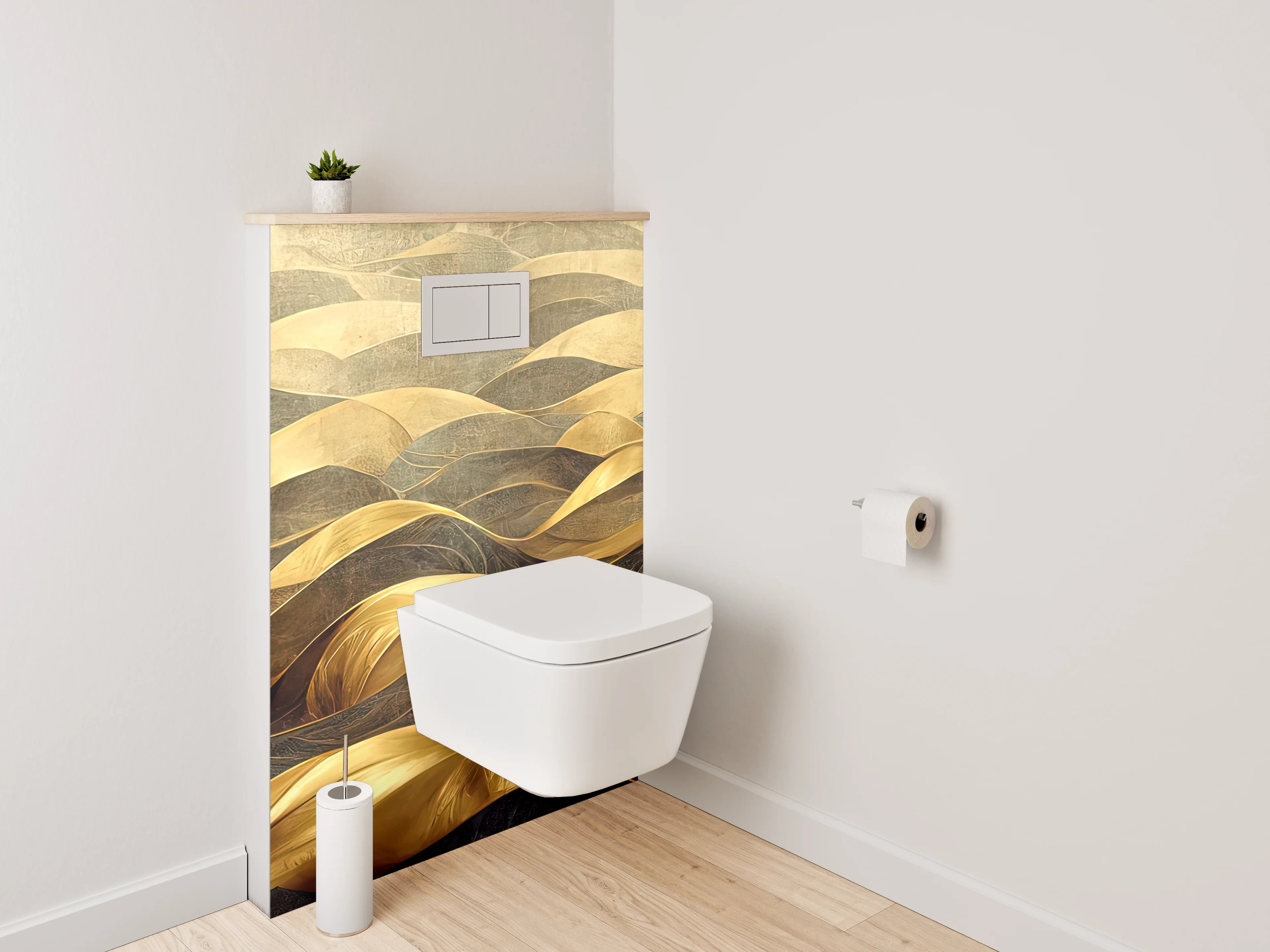 WC-Rückwand - Goldene abstrakte Wellenlandschaft Kunst