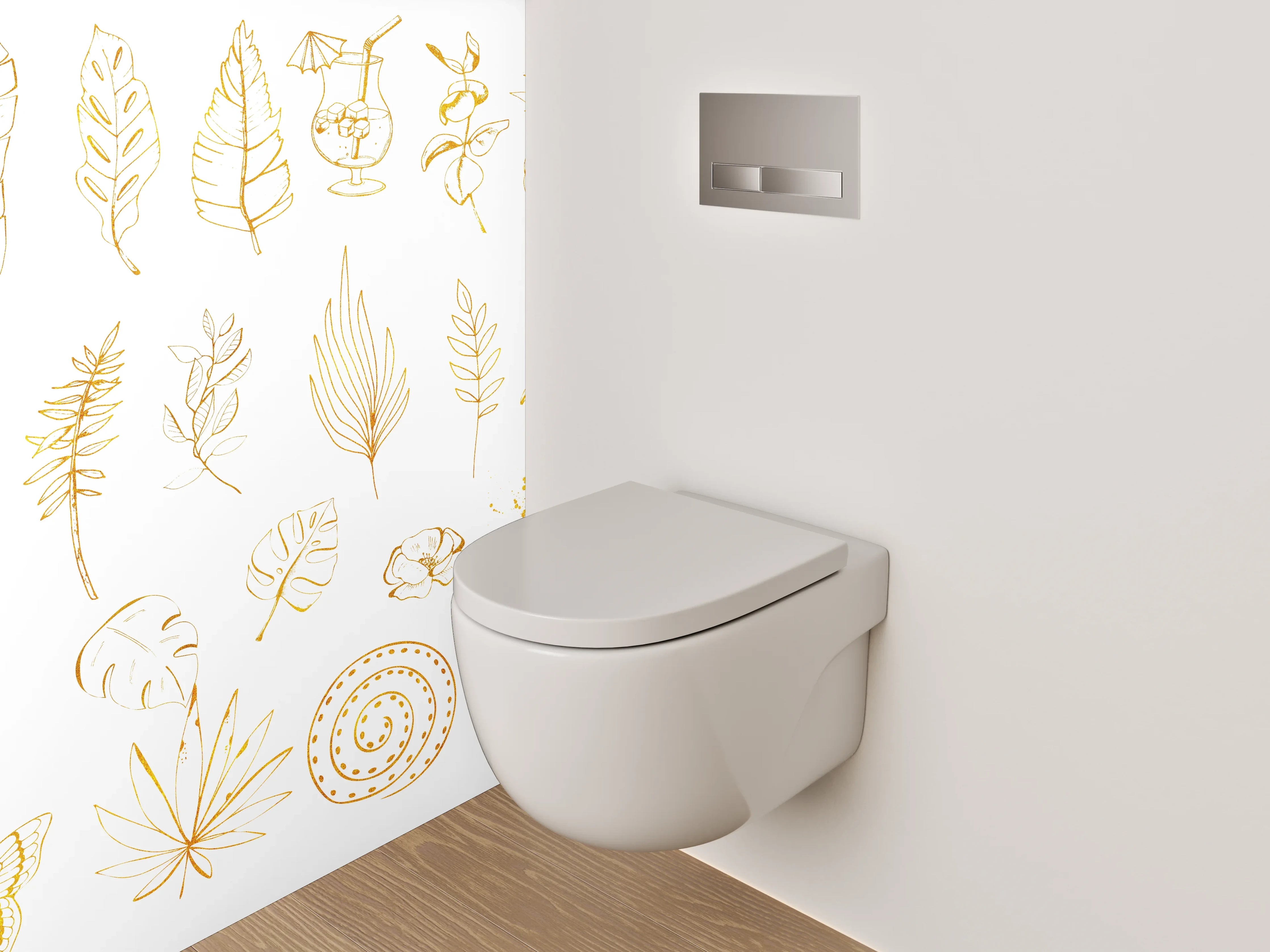 WC-Rückwand - Goldene botanische Lineart exotisch