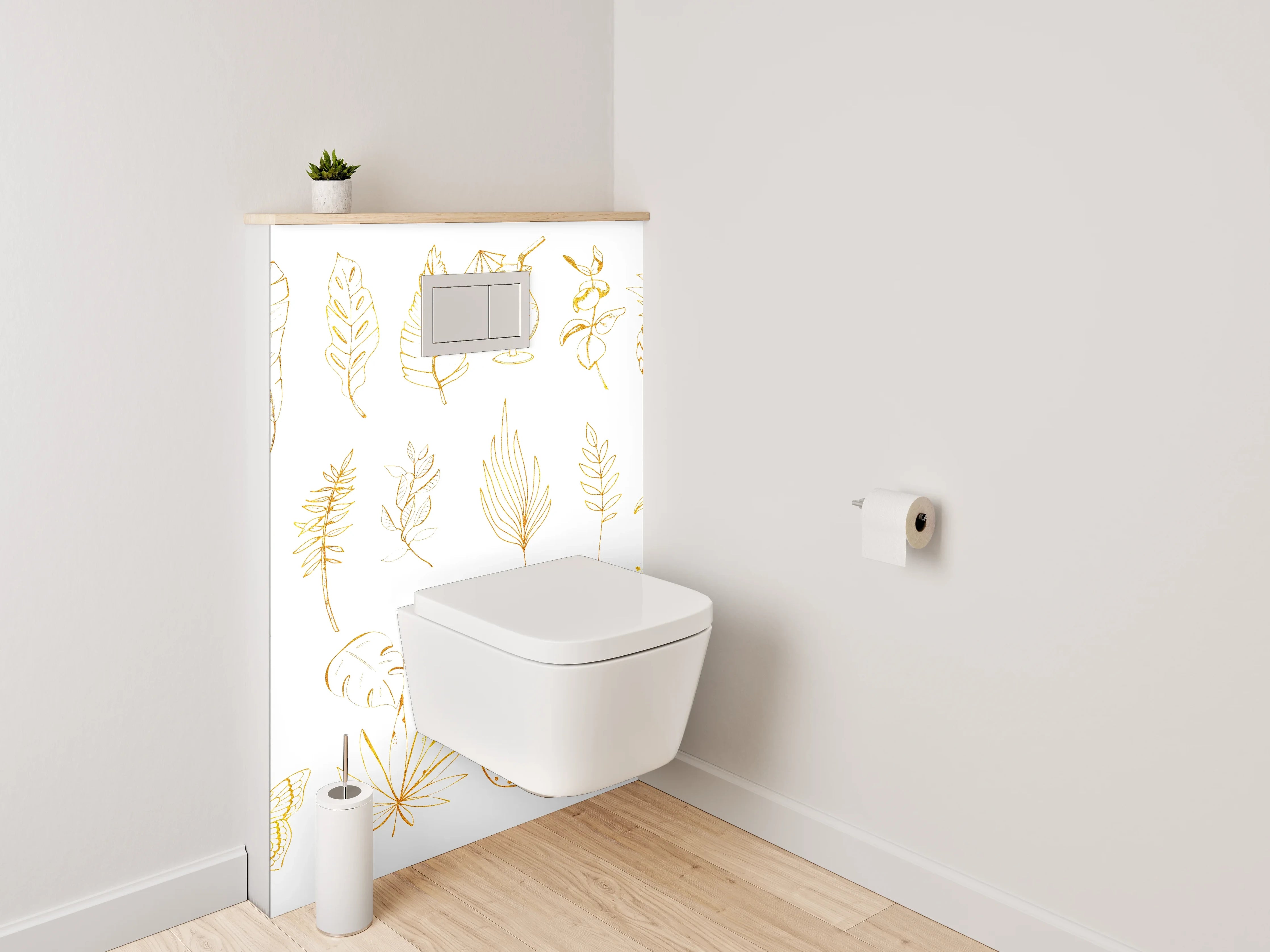 WC-Rückwand - Goldene botanische Lineart exotisch
